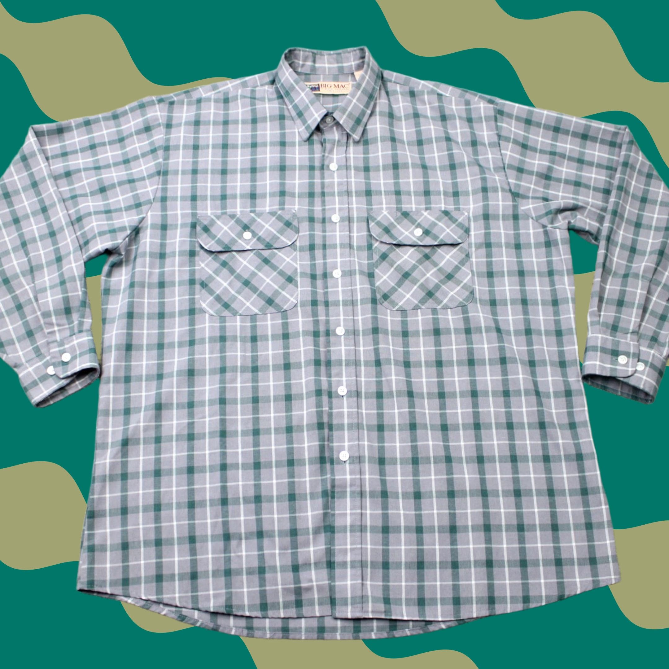 Vintage VTG Big Mac Shirt Mens XL Green/Gray Plaid Flannel Long Sleeve Button-Up 90s y2k Regular Chest 54 in Winter Fall Spring Mens Size US XL / EU 56 / 4 - 1 Thumbnail