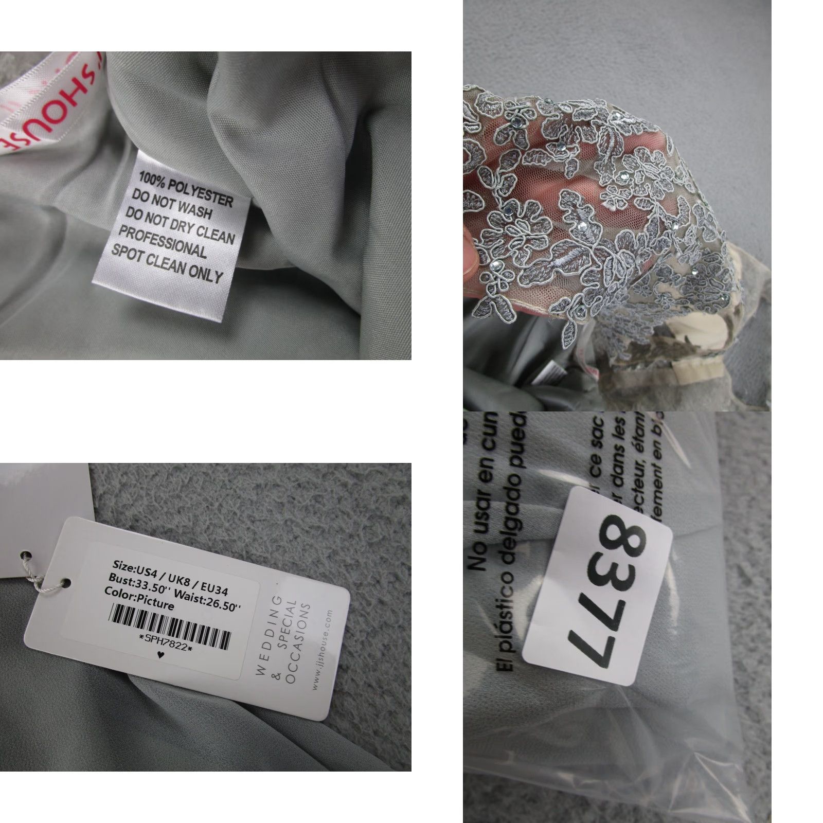 Vintage Fairy Princess Dress Womens 4 Gray Maxi Embroidery Sheer Whimsical Crochet Lace Dress Size S / US 4 / IT 40 - 10 Thumbnail