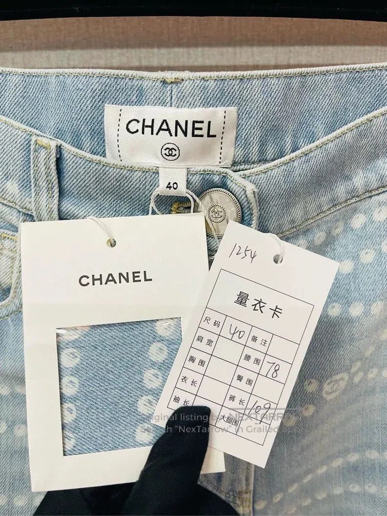 Chanel Chanel Light Blue Pearl Jeans for Sale. Size US 40 / EU 56 - 2 Thumbnail