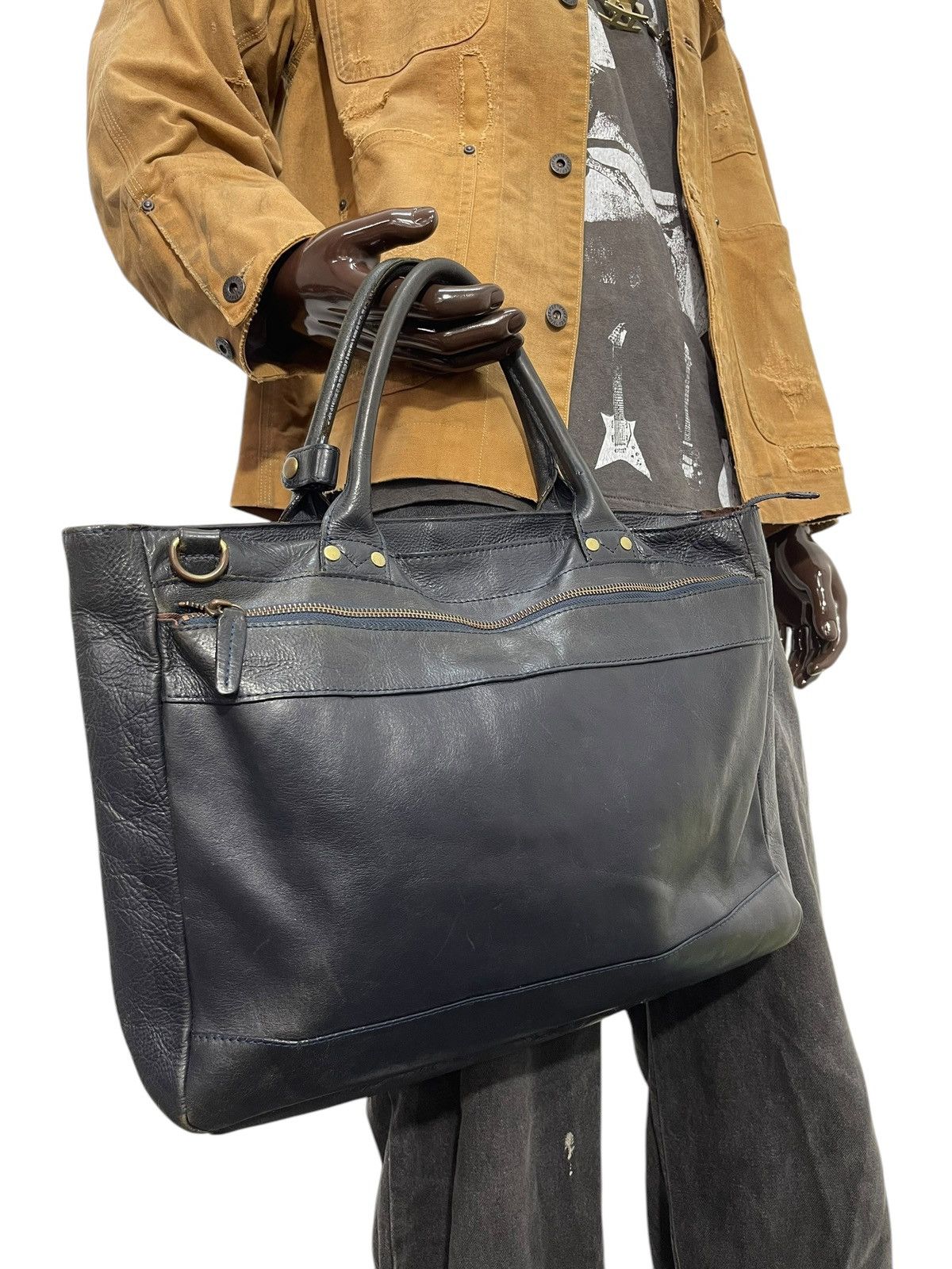 Genuine Leather Full Leather Complete Works Tote Brief Bag 17 in Black, Men's