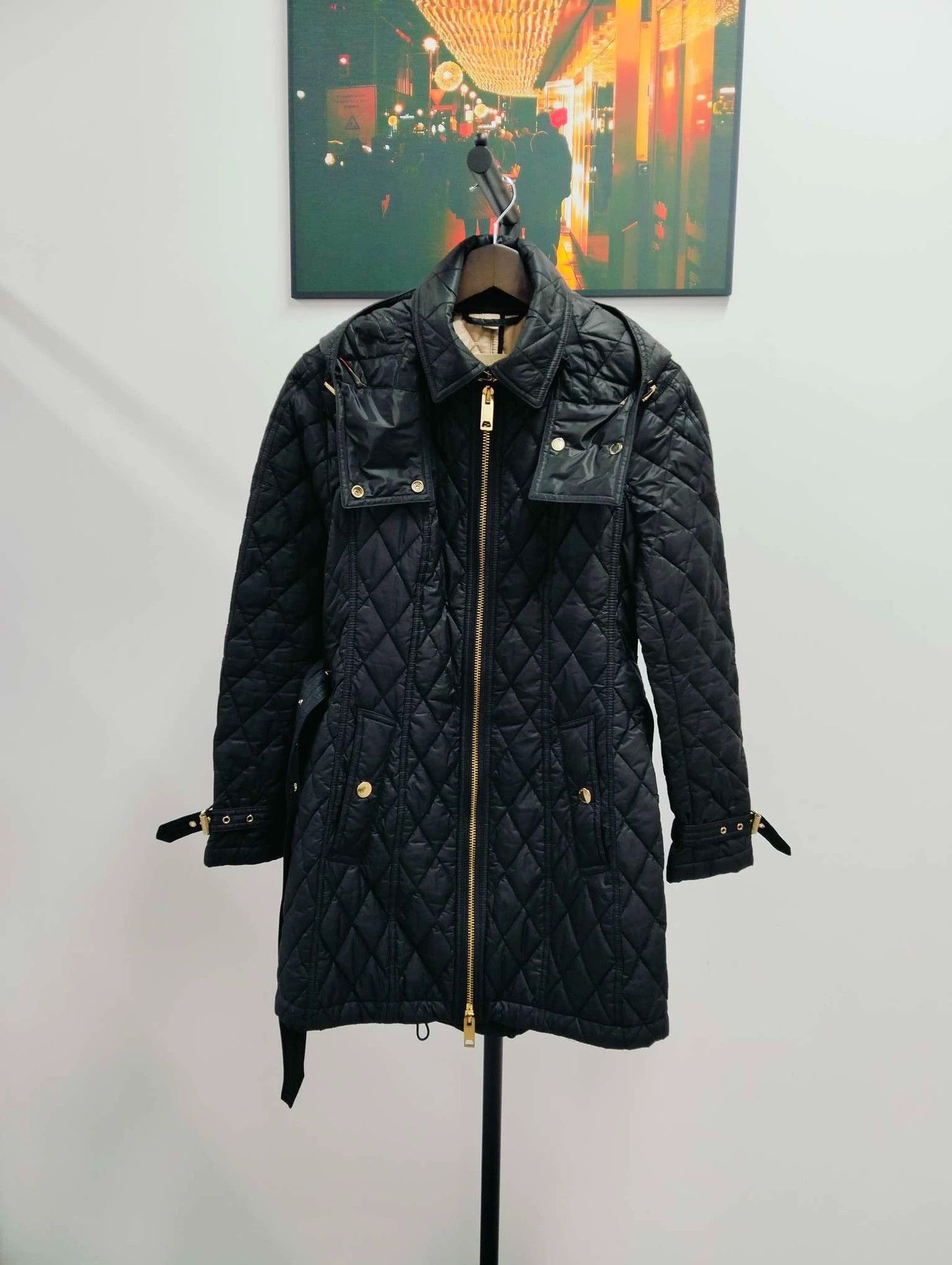 Burberry Belted Mid-Length Hooded Cotton Coat