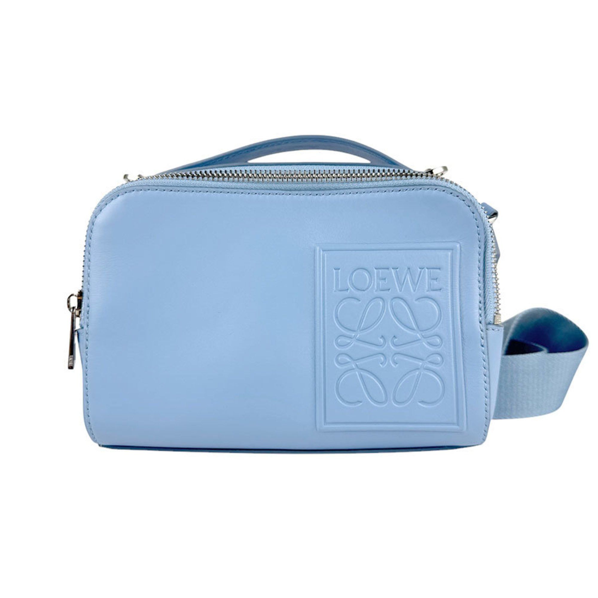 Loewe Shoulder Bag Crossbody Camera Mini Leather Blue Silver Men's Z4322