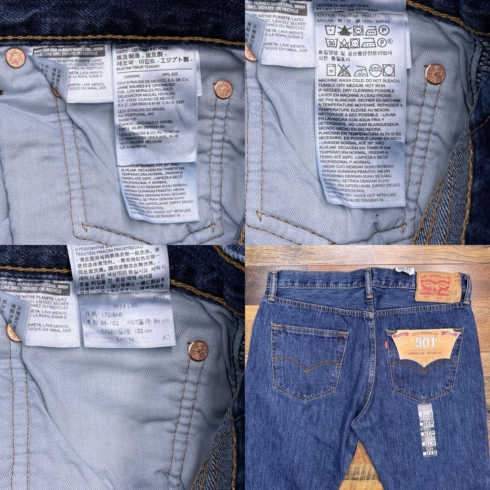 Levi's Levi's 501 Jeans Mens 34x30 Blue Button Fly Straight Leg 2008 New Size US 34 / EU 50 - 8 Thumbnail