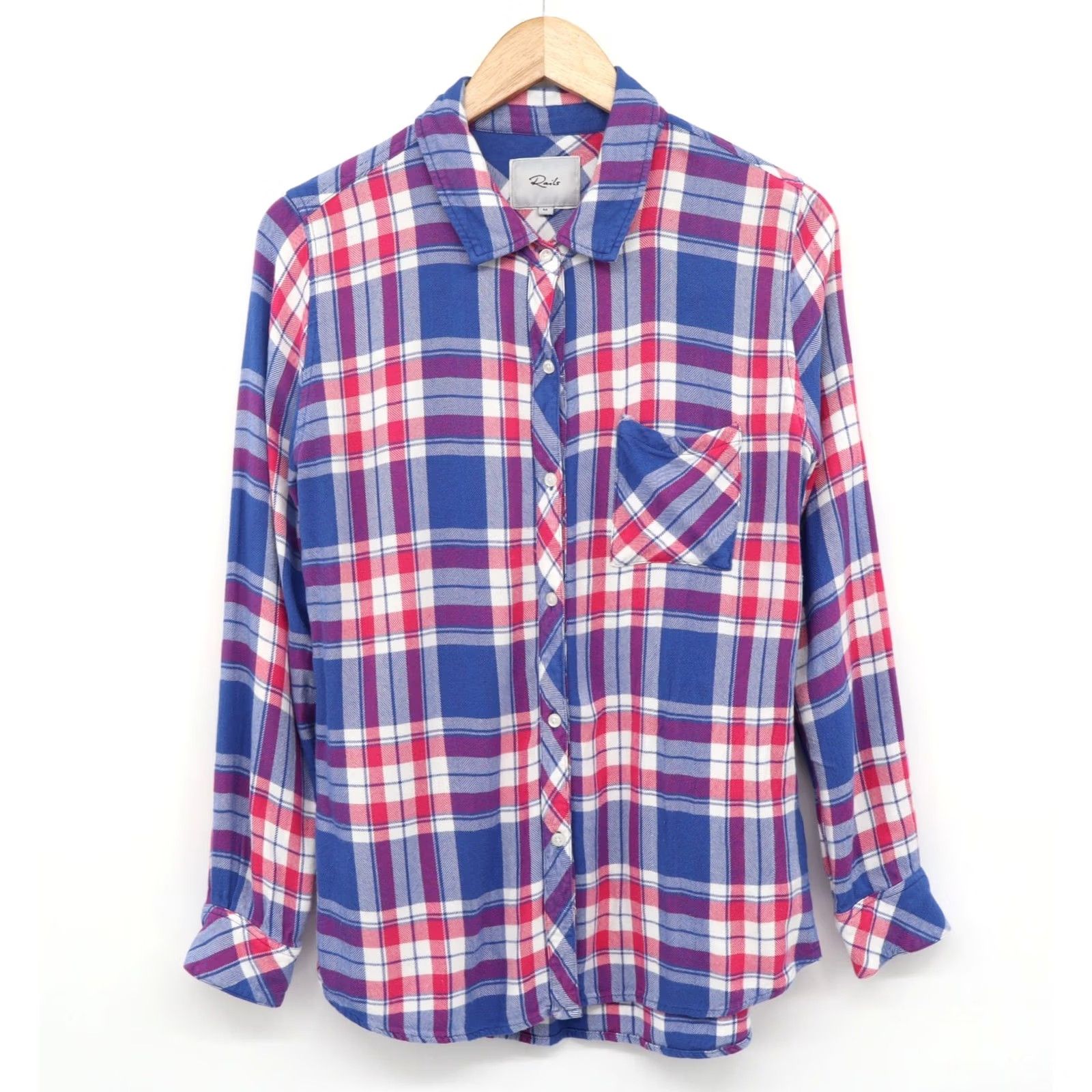 Rails Rails Button-Down Shirt Women M Plaid Rayon Blue Pink Henley? Size M / US 6-8 / IT 42-44 - 2 Thumbnail
