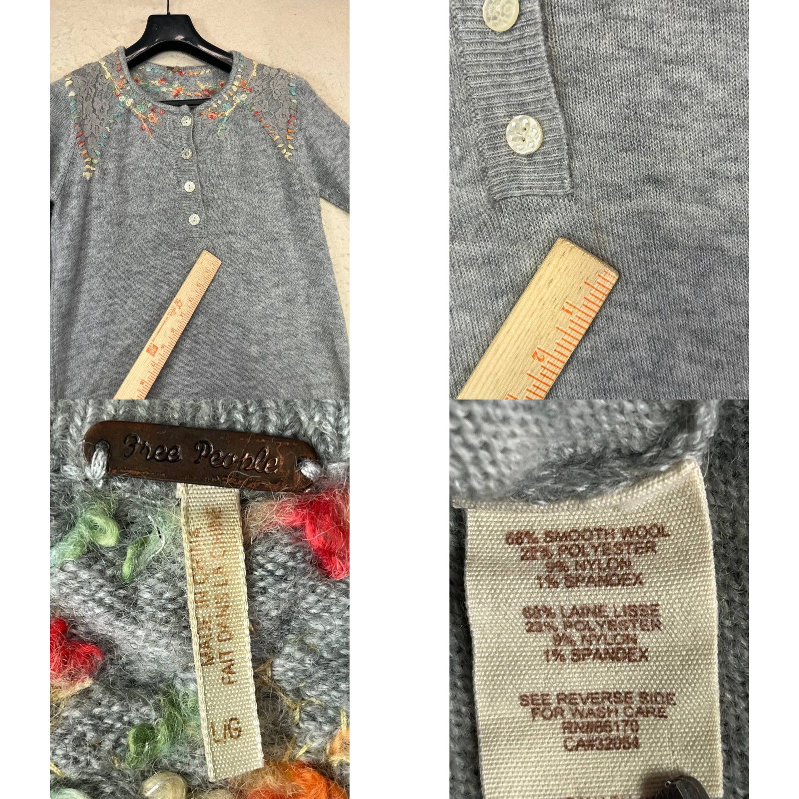 Free People Free People Wool Blend Pullover Sweater Floral Embroidered Women Large Gray Raglan Sleeve Round Neck Bohemian Size L / US 10 / IT 46 - 8 Thumbnail