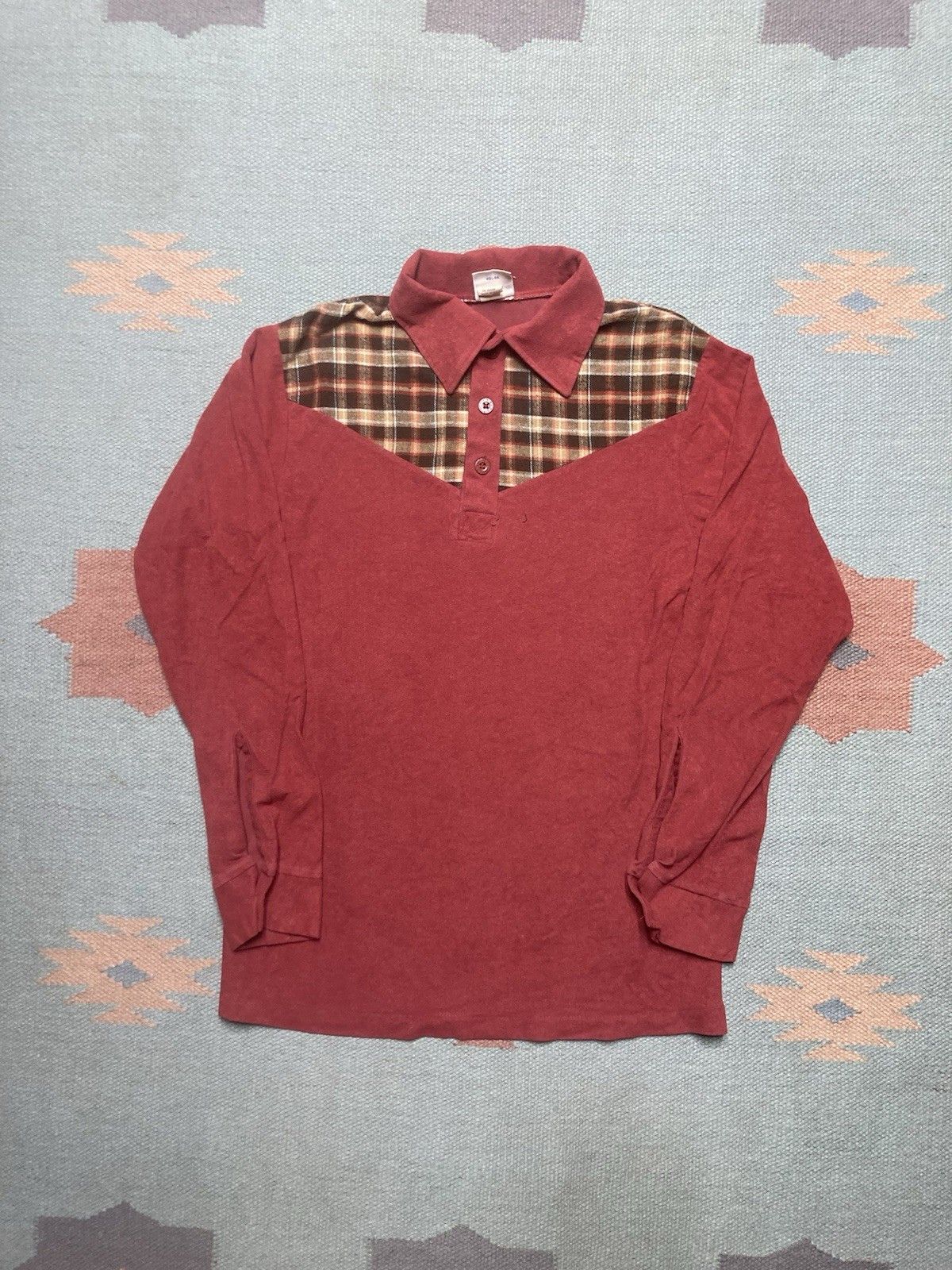 Vintage × Wrangler Vtg 70s polo shirt wrangler velour plaid boys 16 men’s XS Size US XS / EU 42 / 0 - 1 Thumbnail