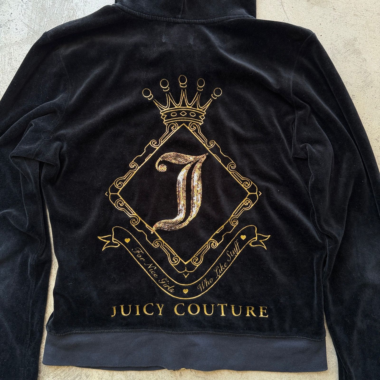 Juicy Couture Vintage y2k Juicy Couture Black Velour Zip Up Hoodie Size M / US 6-8 / IT 42-44 - 1 Thumbnail