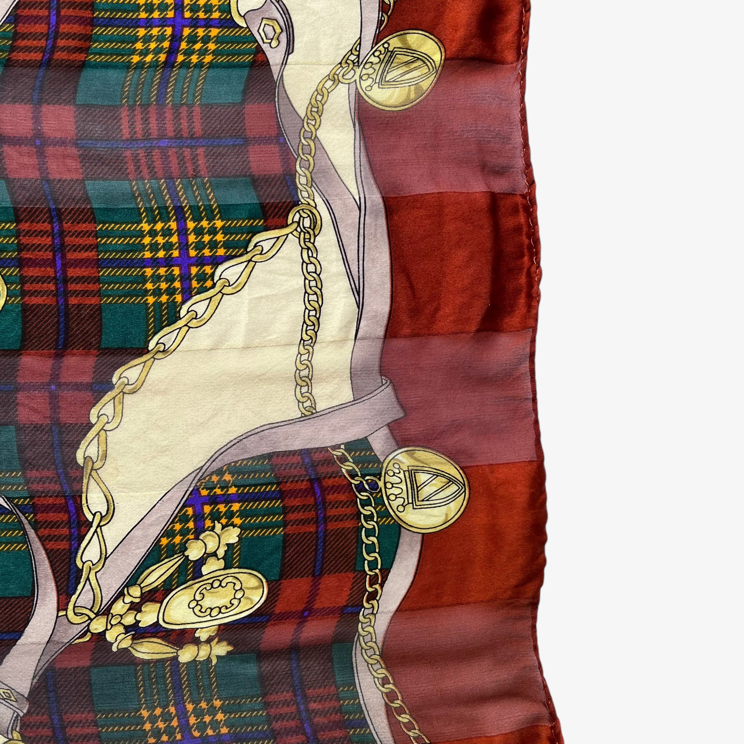 Paolo Gucci Vintage 80s Paolo Gucci Equestrian & Tartan Print Silk Scarf Size ONE SIZE - 5 Thumbnail
