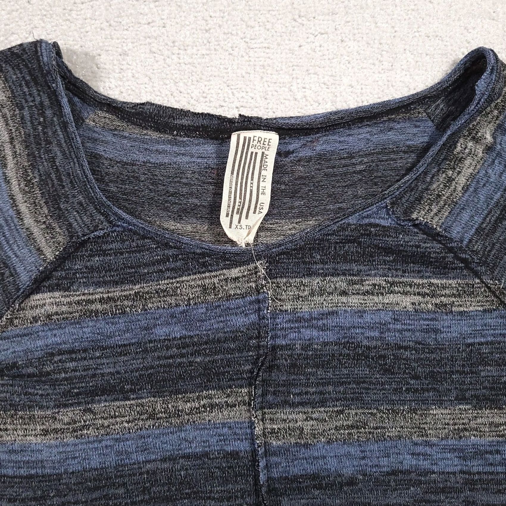 Free People Free People Oversized Sweater Womens XS Blue Gray Stripe Boat Neck Size XS / US 0-2 / IT 36-38 - 3 Thumbnail