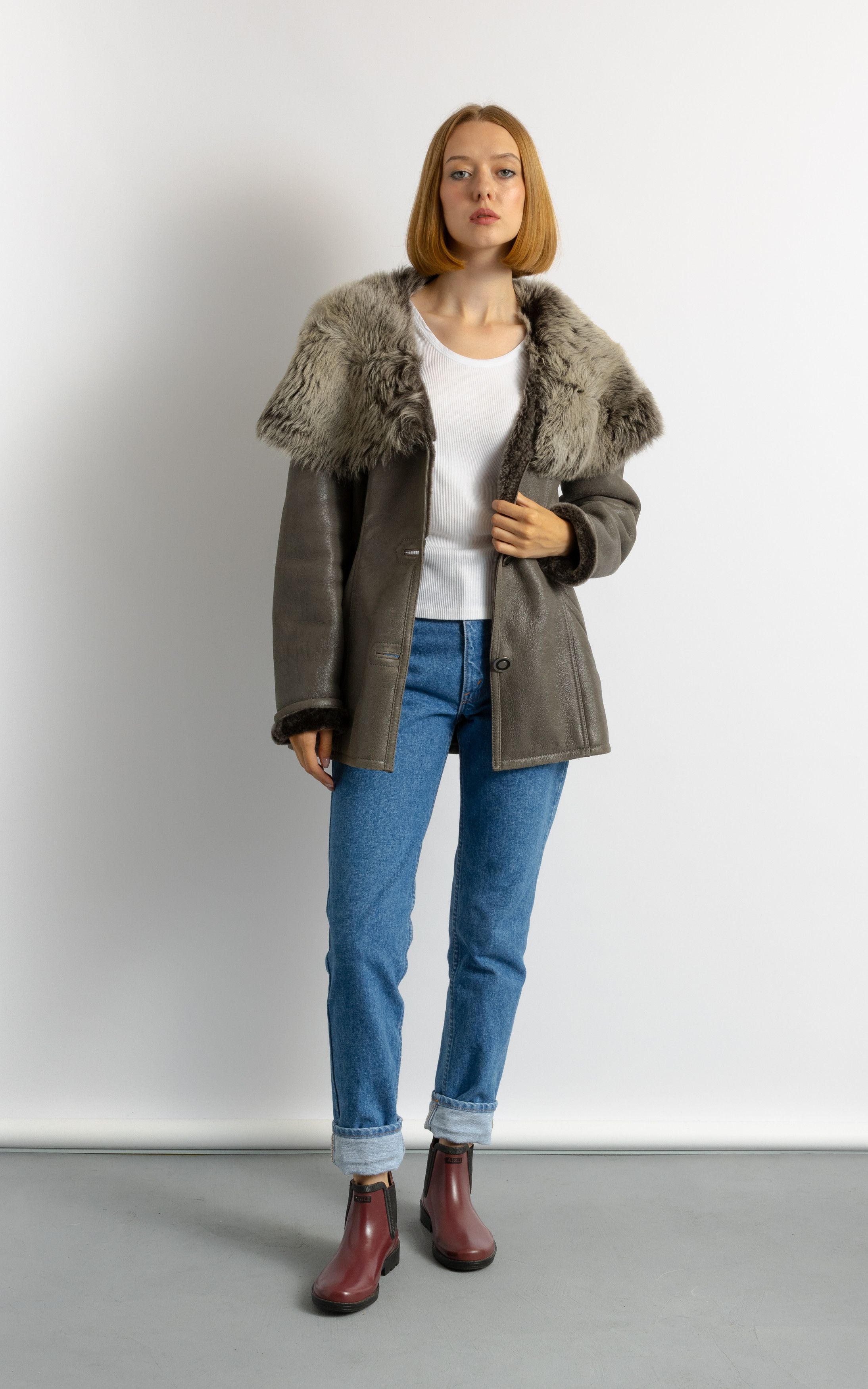 Vintage Women Sheepskin Leather Coat 80s, Size M 5926 Size M / US 6-8 / IT 42-44 - 2 Thumbnail