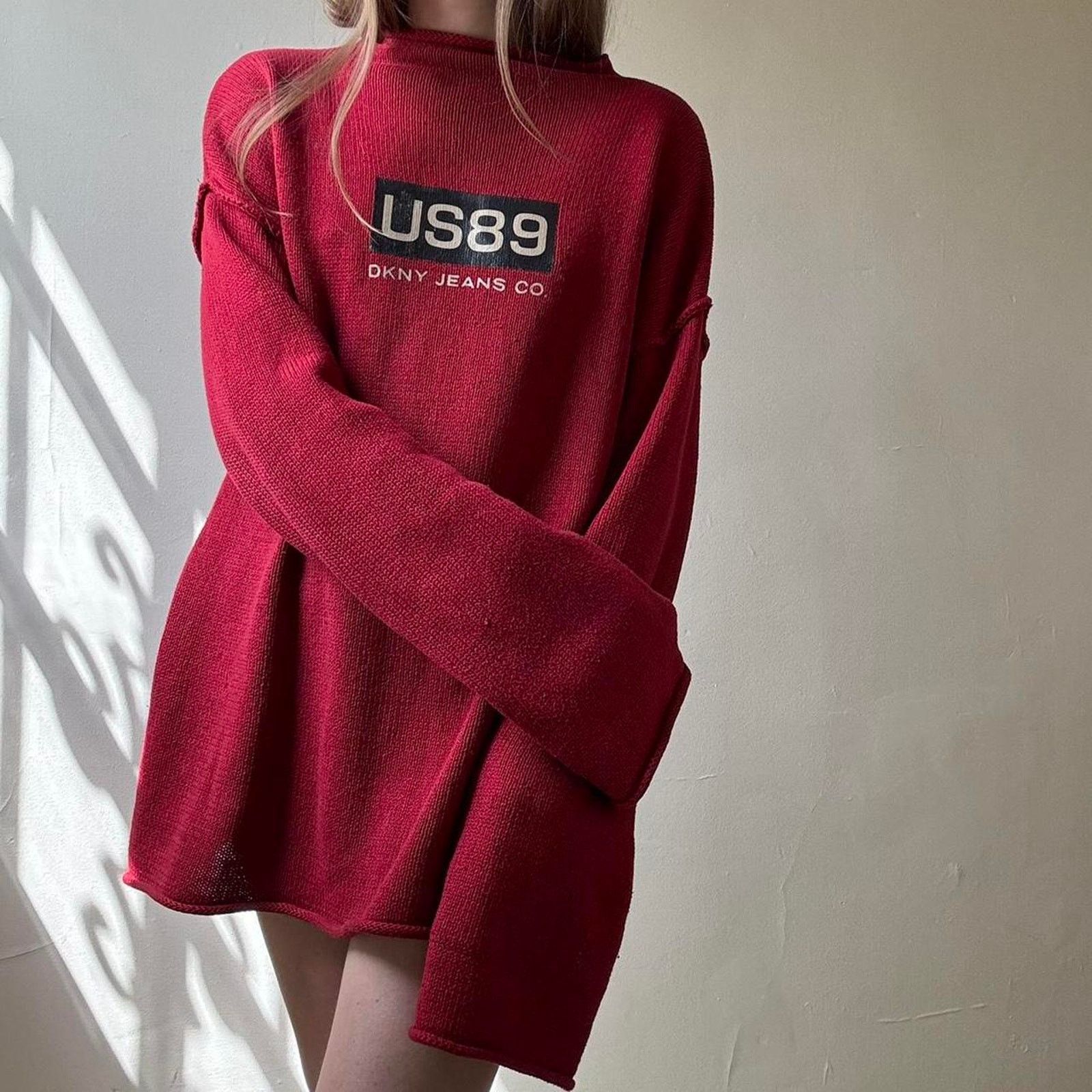 DKNY Vintage DKNY Jeans Red Oversized Sweater Small 90s Y2K Size S / US 4 / IT 40 - 1 Thumbnail