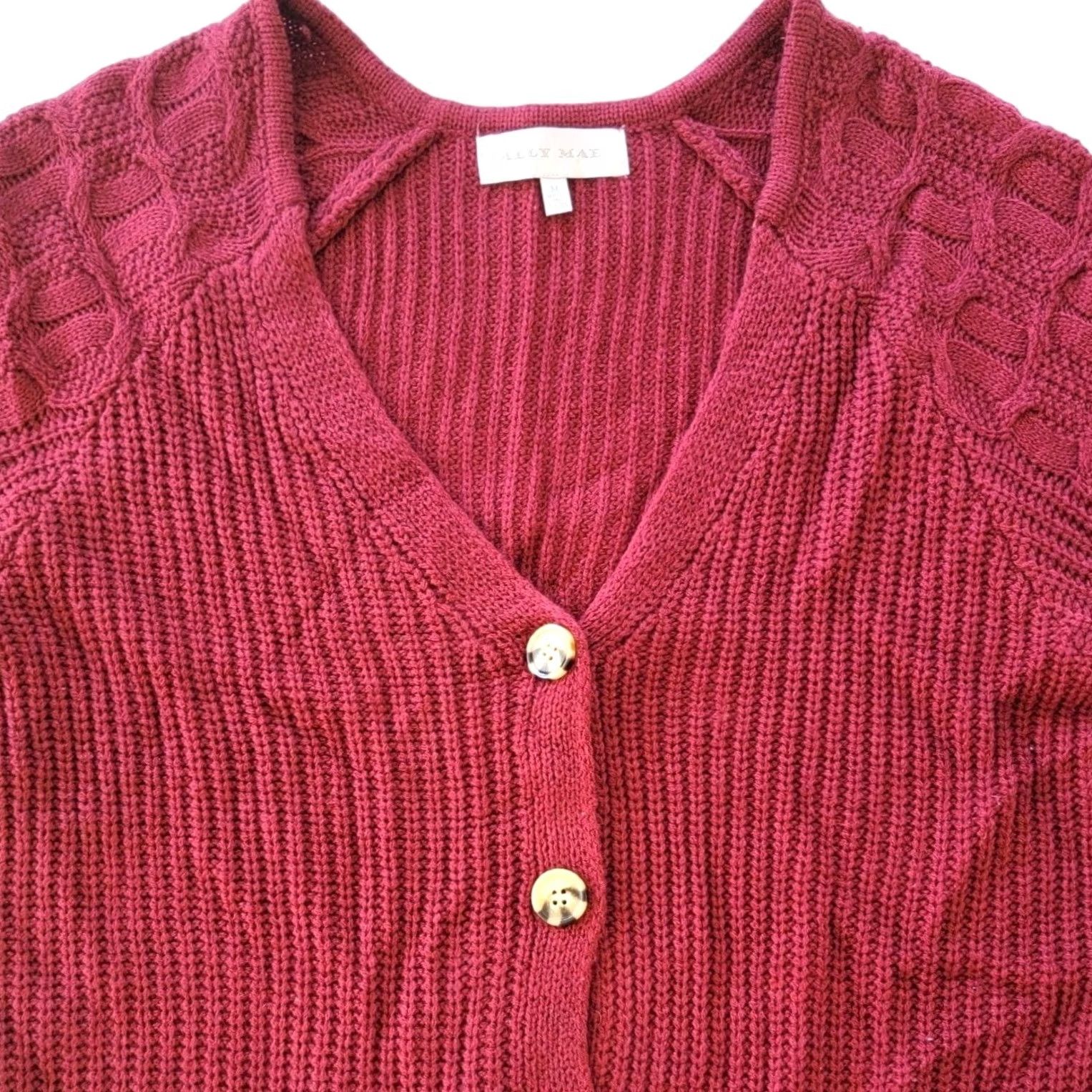 Vintage Ally Mae Cable Knit Cardigan Sweater Women M Burnt Red Lantern Sleeve Buttons Size M / US 6-8 / IT 42-44 - 3 Thumbnail