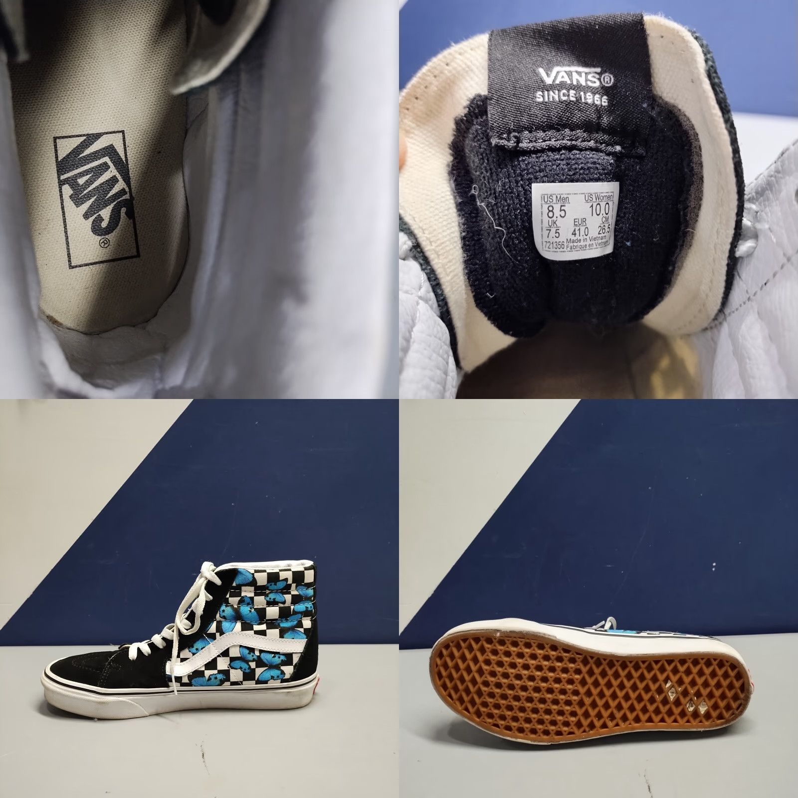Vans VANS High Top Athletic Sneakers Unisex Size 8.5 Multi Butterfly Printed Round Toe Mens Size US M / EU 48-50 / 2 - 8 Thumbnail