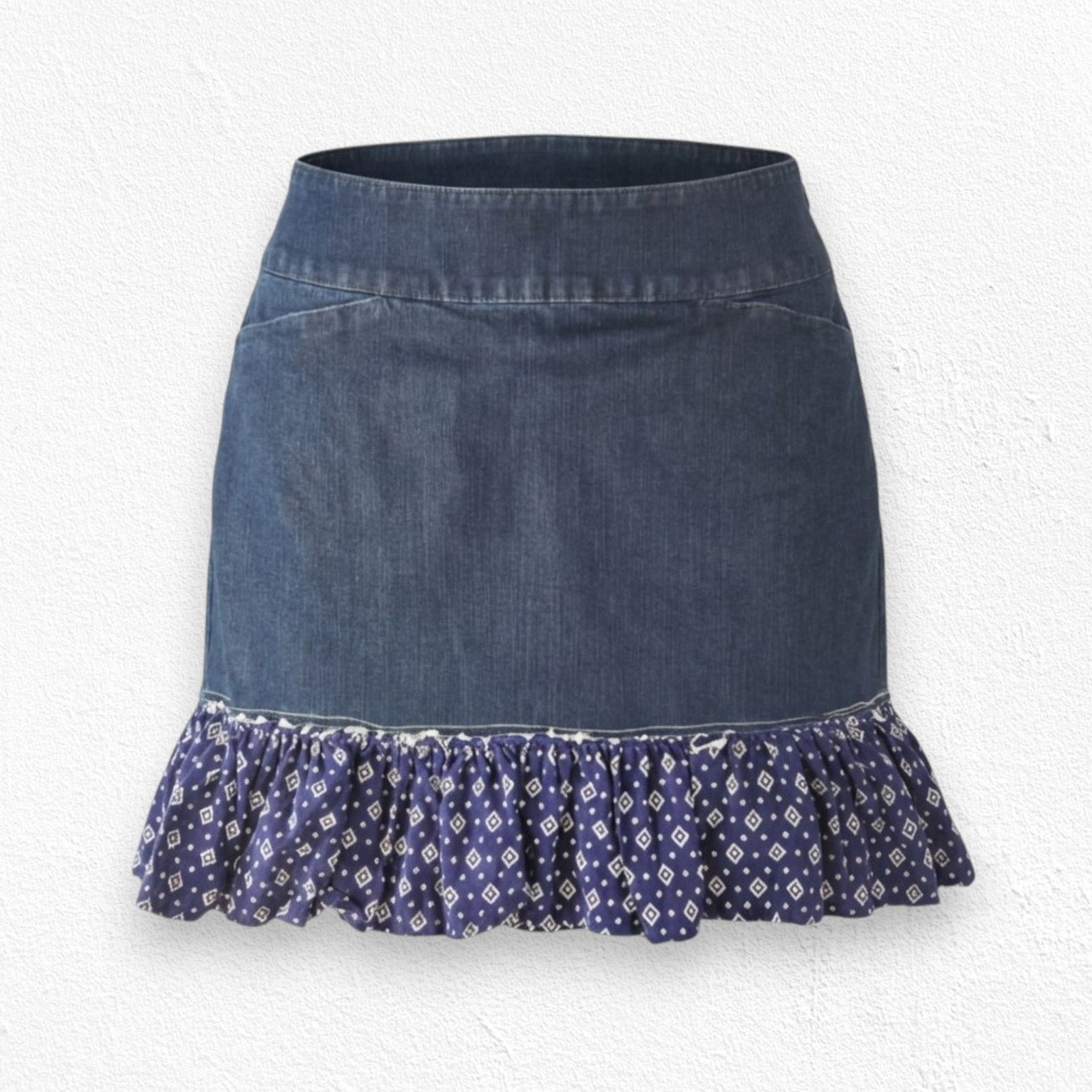Handmade Upcycled Denim Bandana Print Western Mini Skirt Size 8 Size 30" / US 8 / IT 44 - 1 Thumbnail