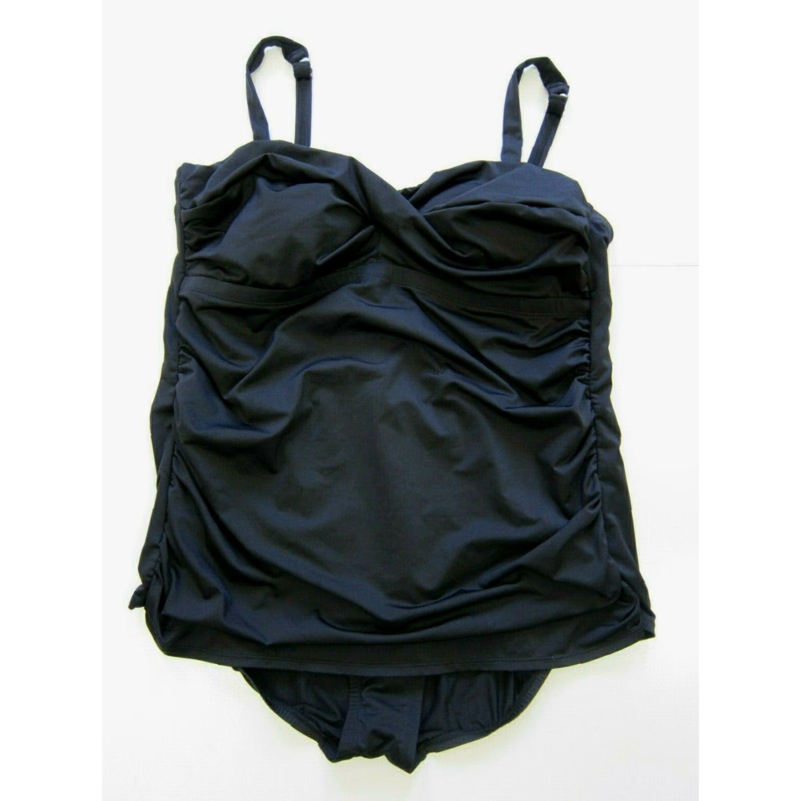 Vintage Clean Water Black Slimming Ruched Modest Swimsuit Dress Women Size 18W Size XXL / US 16-18 / IT 52-54 - 2 Thumbnail