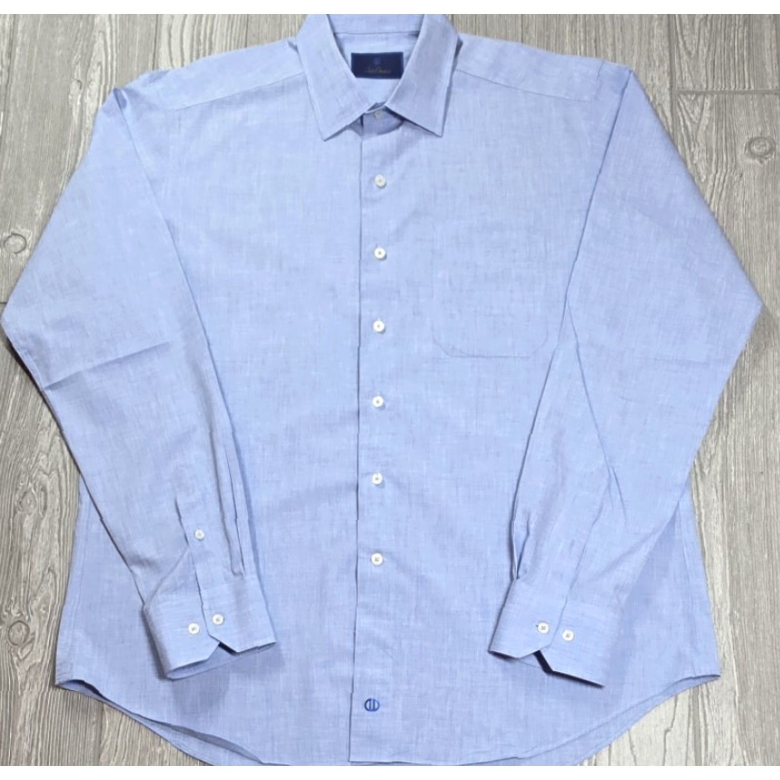 David Donahue DAVID DONAHUE MENS Button-Up Shirt XL Long Sleeve Heather Blue Cotton 2 Ply Dress Shirt Size 46R - 2 Thumbnail