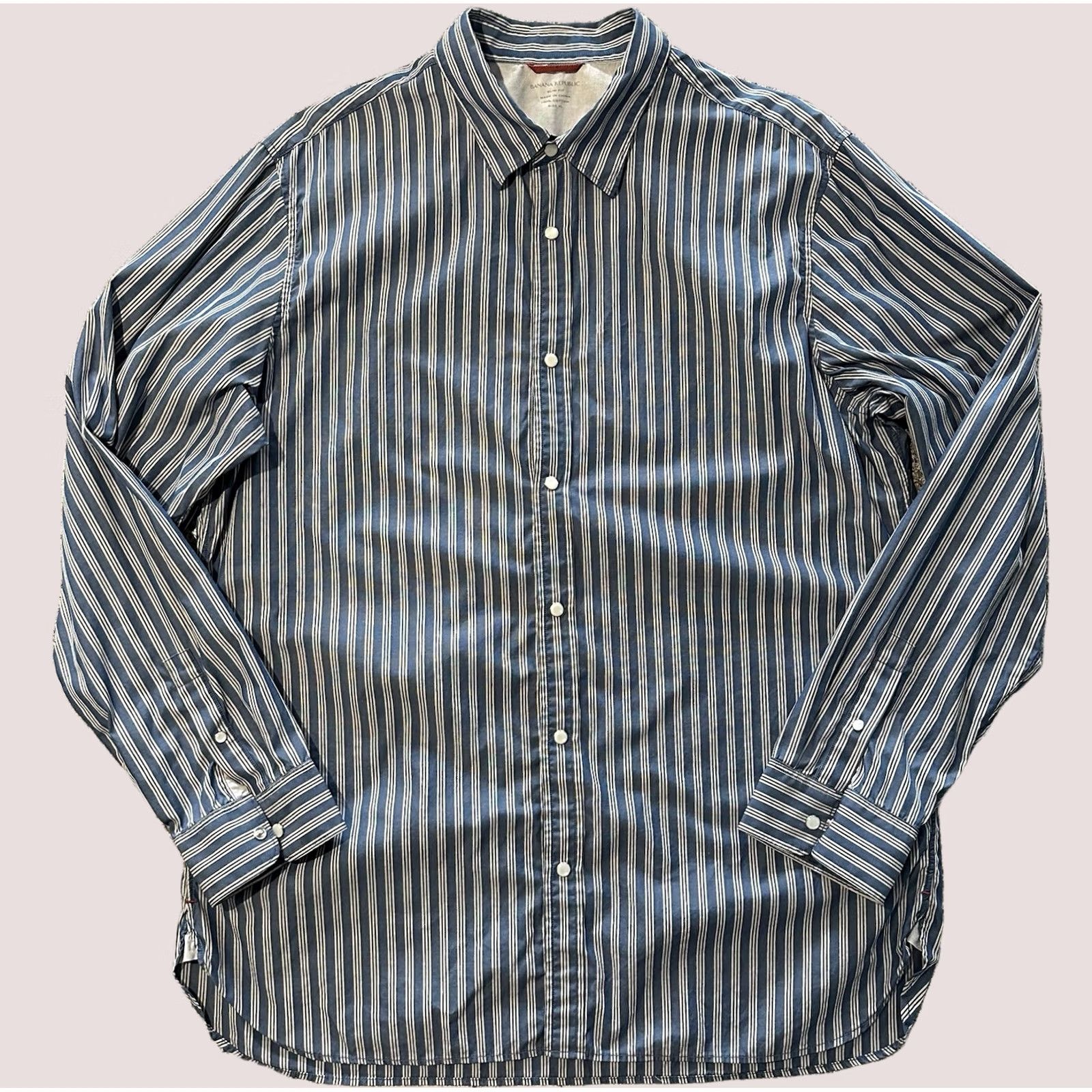 Banana Republic Banana Republic Shirt Men XL Slim Fit Blue Striped Western Collared Snap Button-Up LS Size US XL / EU 56 / 4 - 1 Thumbnail