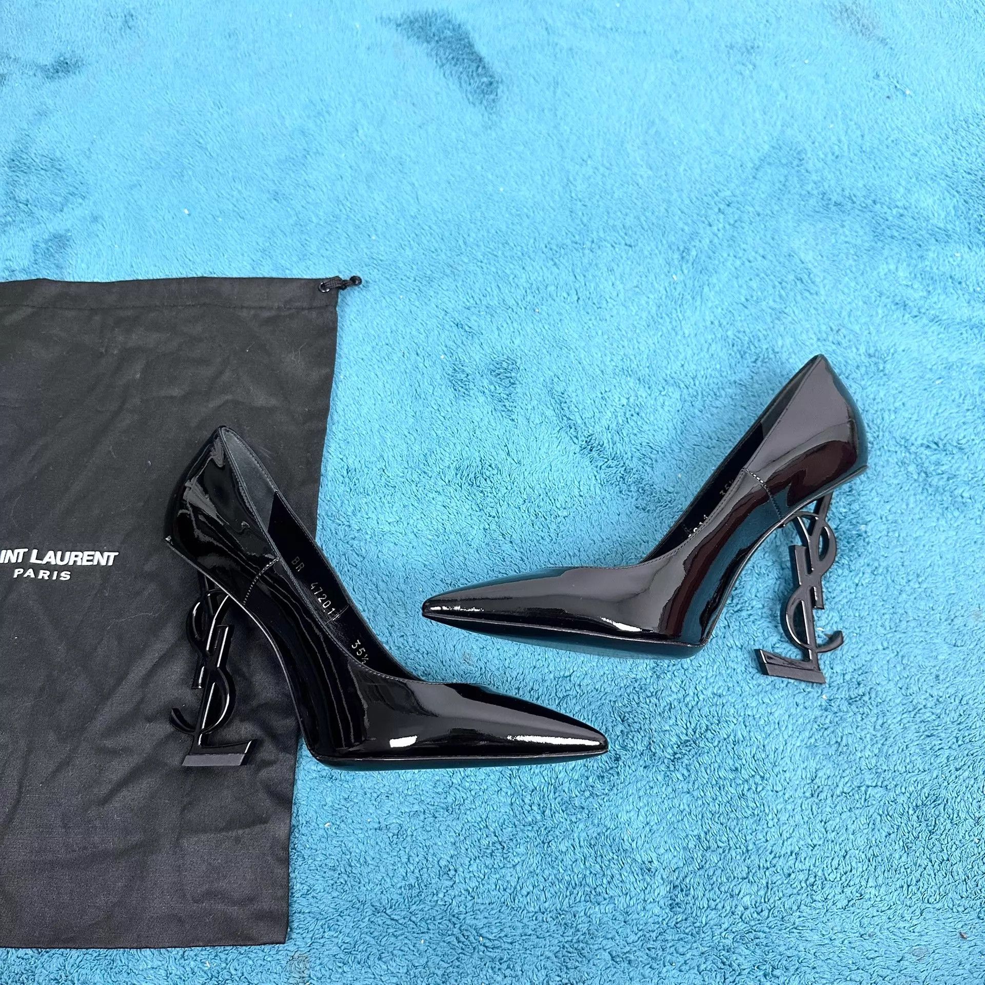 Saint Laurent Paris SLP Opyum Patent Pointed Toe Unique Black 35.5 LN Size US 5 / IT 35 - 3 Thumbnail