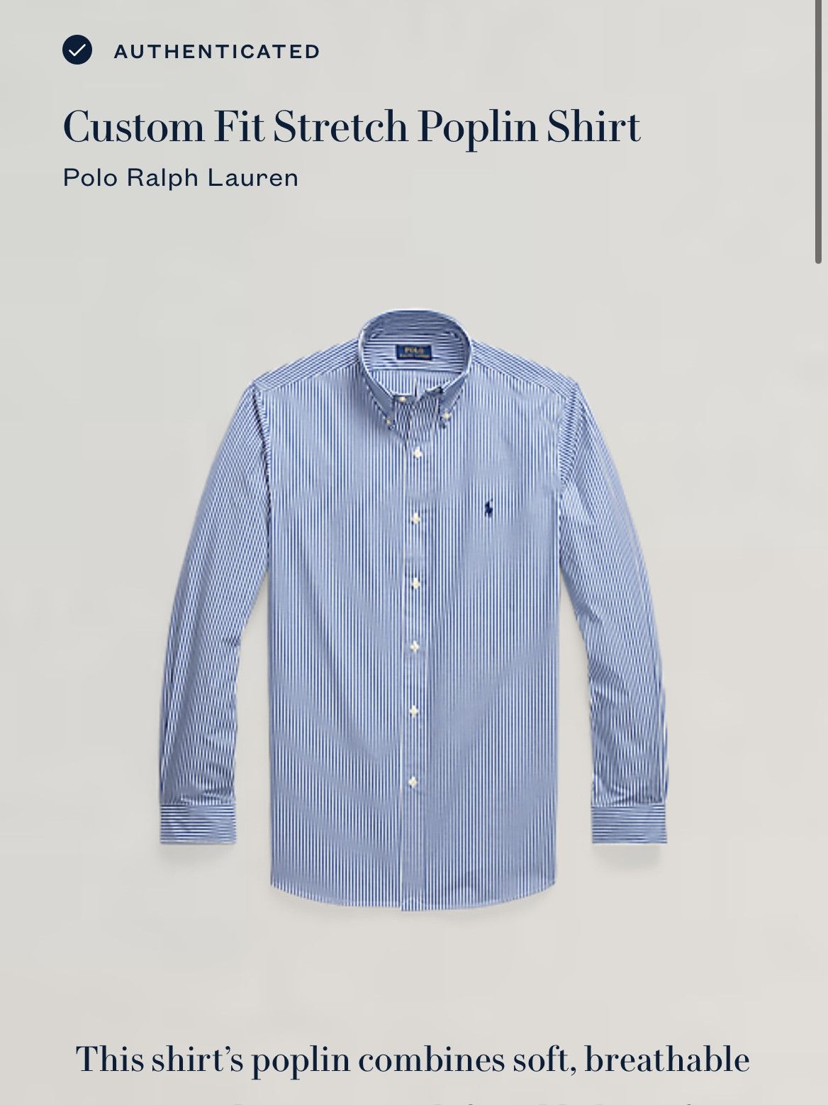 Polo Ralph Lauren Polo Ralph Lauren Custom Fit Stretch Poplin Shirt Size US S / EU 44-46 / 1 - 6 Thumbnail