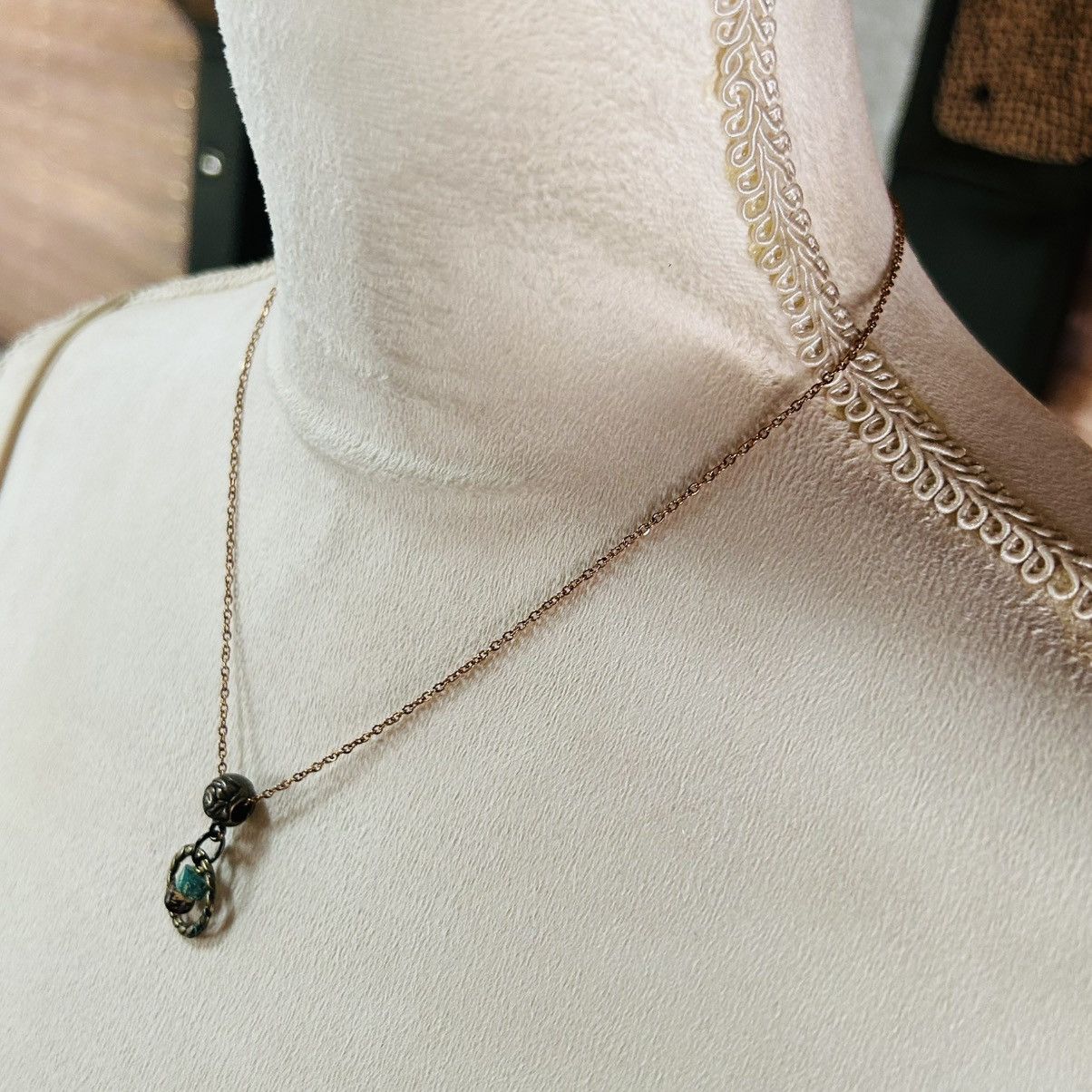 Handmade Handcrafted brass simulated turquoise pendant necklace Size ONE SIZE - 3 Thumbnail