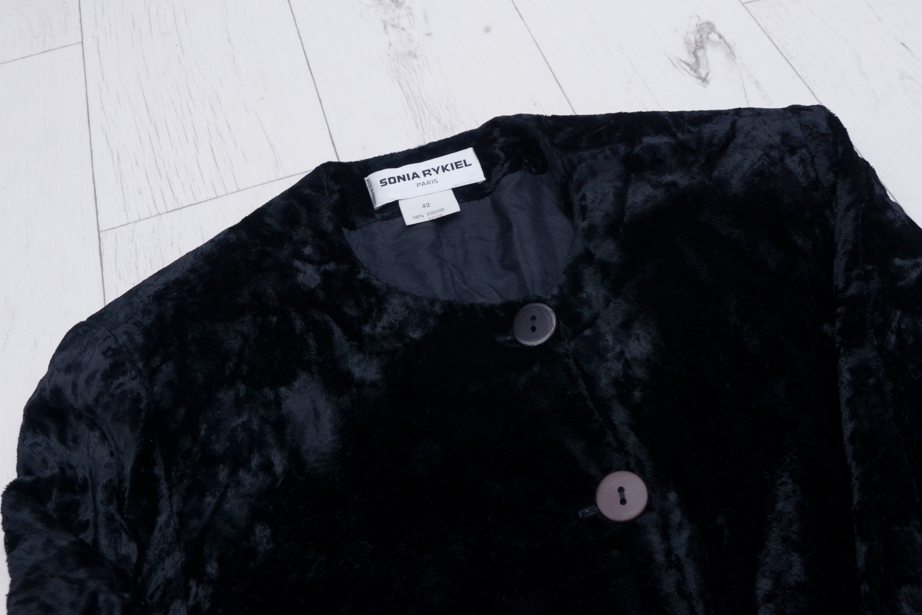 Sonia Rykiel × Vintage Rare Sonia Rykiel Vintage Black Velour Velvet Coat Sz 42 Y2K Size M / US 6-8 / IT 42-44 - 6 Thumbnail