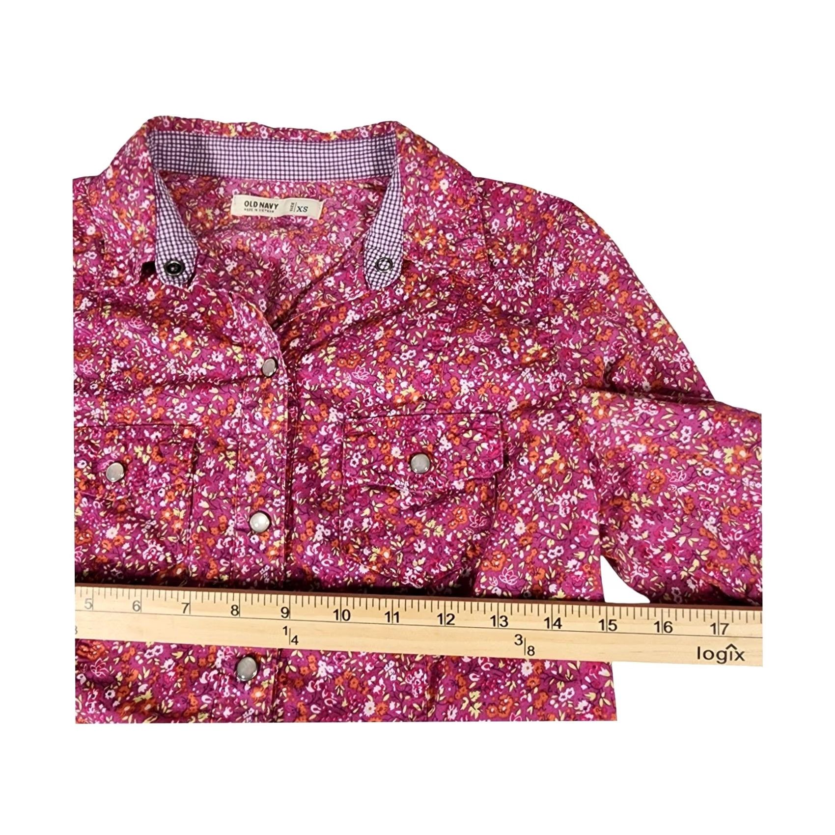 Old Navy Old Navy Womens XS Floral Pearl Snap Shirt Magenta Pink Long Sleeve Cotton Size XS / US 0-2 / IT 36-38 - 6 Thumbnail