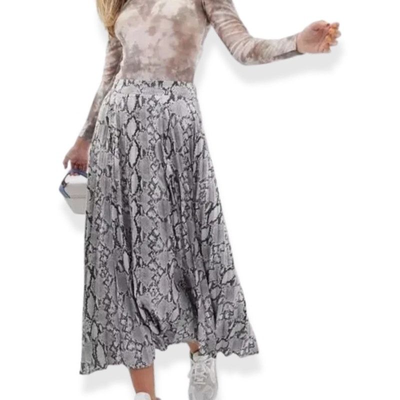 New Look New Look Midi Skirt Snakeskin Design Pleated Gray Black 2 Size 26" / US 2 / IT 38 - 1 Thumbnail