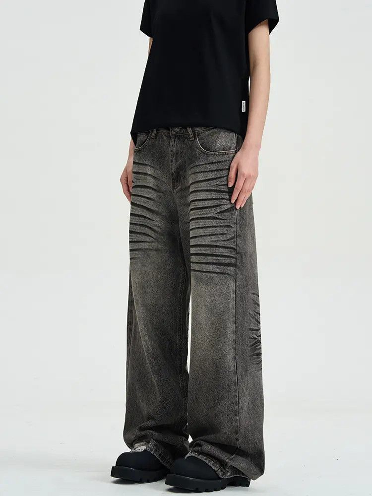 Japanese Brand × Jean Baggy Striped Washed Wide Leg Stack Denim Jeans Size US 28 / EU 44 - 3 Thumbnail