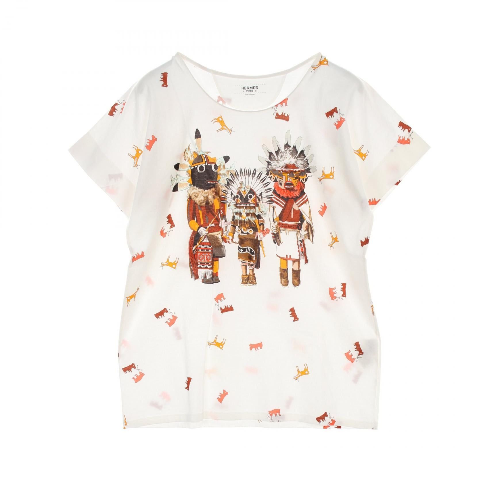 Hermes Hermes Kachinas Kachina T-Shirt Crew Neck Short Sleeve Cotton Off White Multicolor Size ONE SIZE - 1 Thumbnail