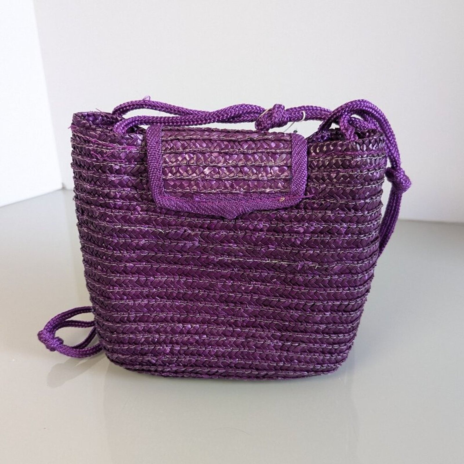 Vintage Vintage Purple Straw Crossbody Bag Upcycled Jewelry Charms Size ONE SIZE - 2 Thumbnail