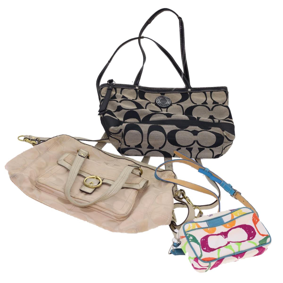 image of Coach Signature Canvas Shoulder Bag Nylon 3Set Beige Black Multicolor Auth 39859, Women's