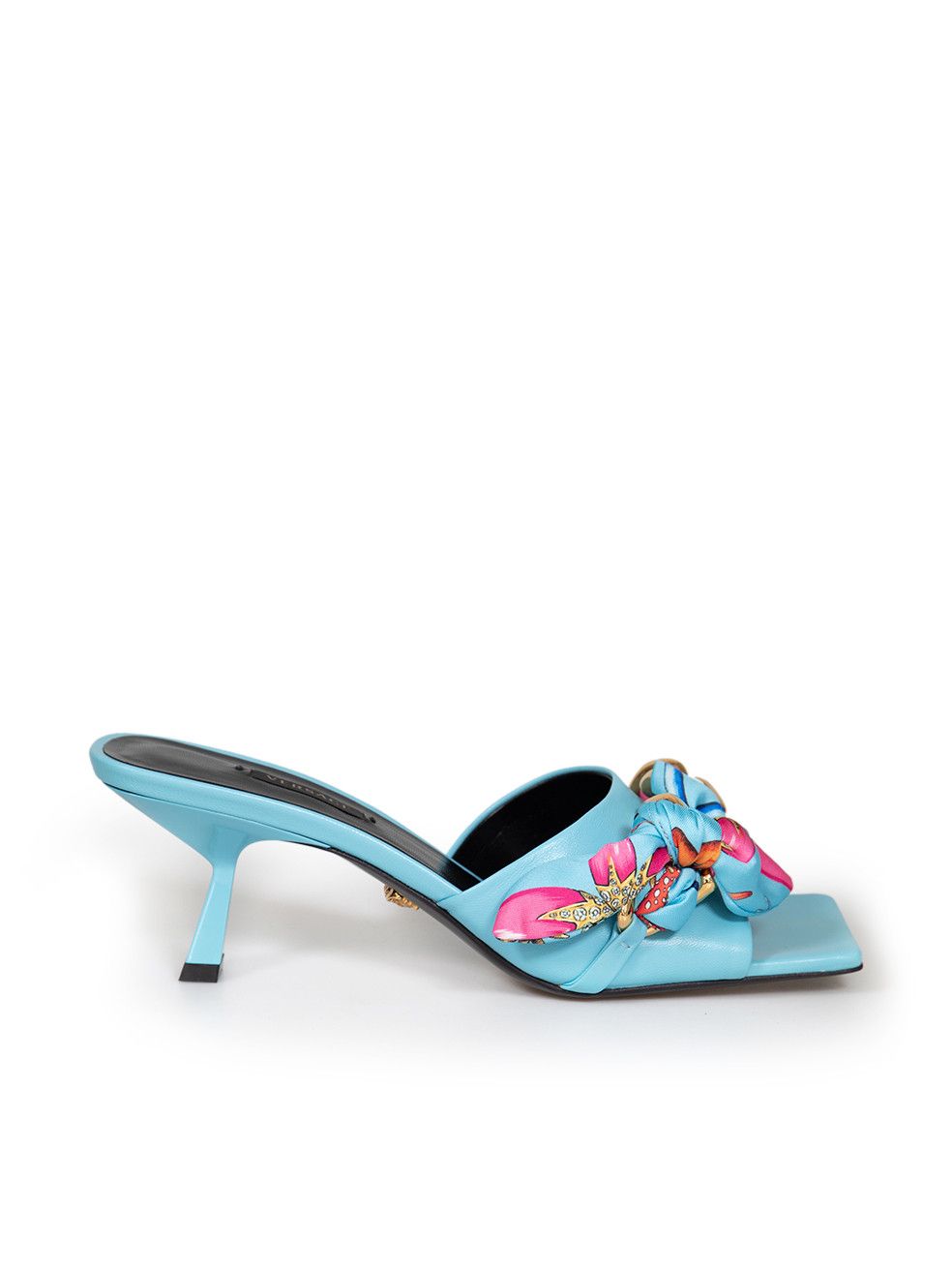 image of Versace Blue Leather Medusa Chain 55 Mule Shoess Shoes, Women's (Size 10)
