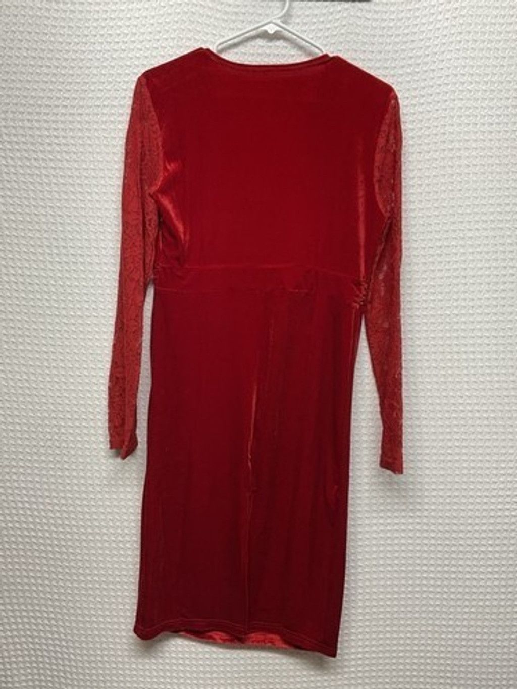 The Unbranded Brand Red Velvet Lace Long Sleeve Chic Cocktail Midi Dress Women L Size L / US 10 / IT 46 - 6 Thumbnail