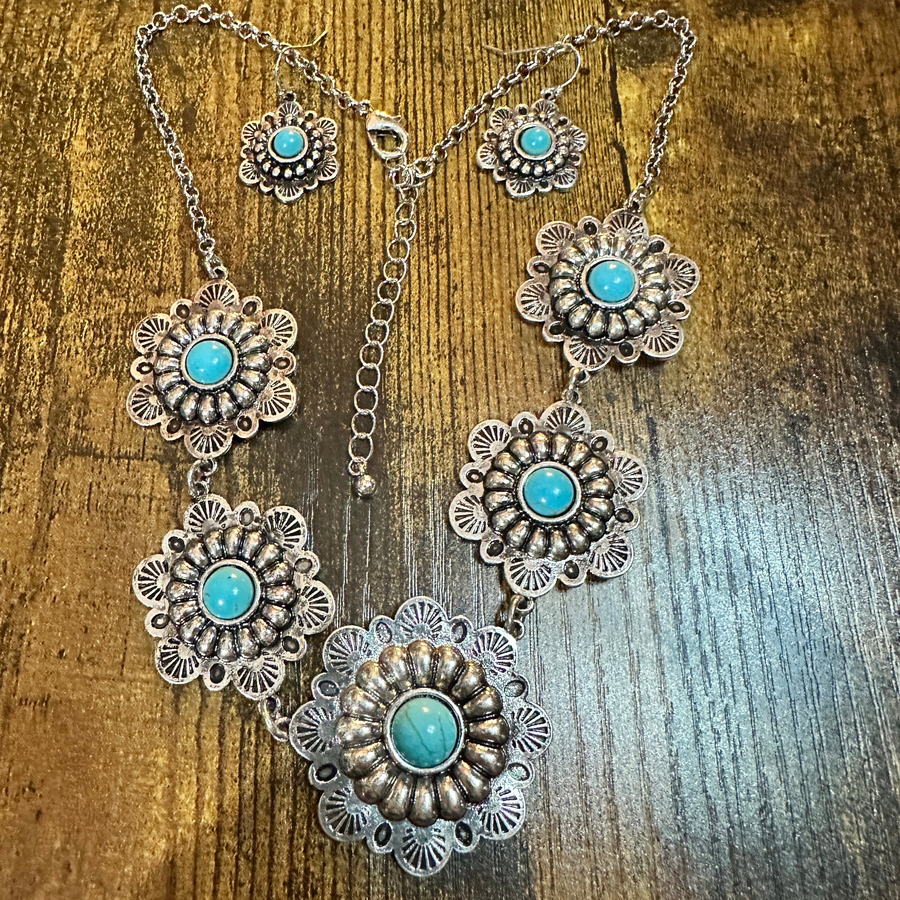 Other Boho Handmade Turquoise Floral Necklace and Earring Set Size ONE SIZE - 2 Thumbnail