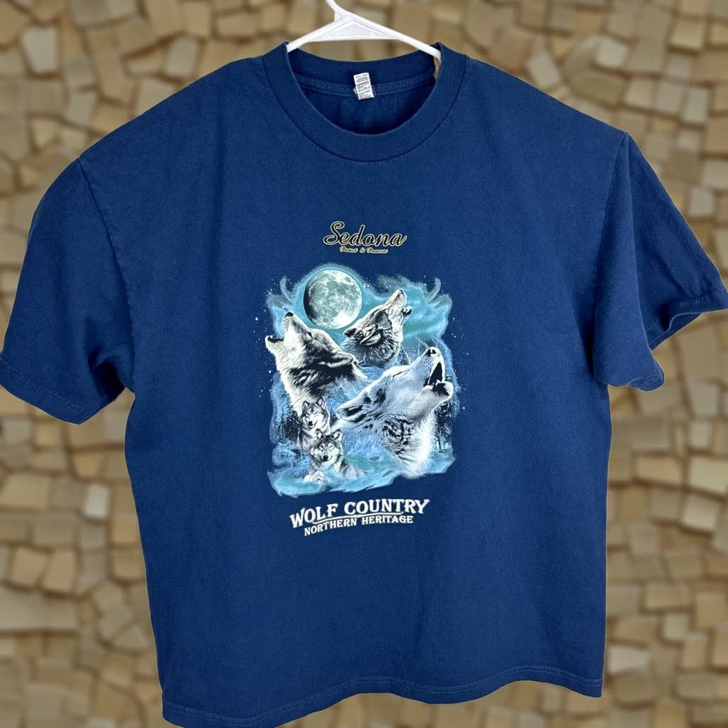 AAA Vintage Sedona Arizona Shirt Wolf Protect & Preserve Y2K Blue XL Mens Cotton Tee Size US XL / EU 56 / 4 - 1 Thumbnail