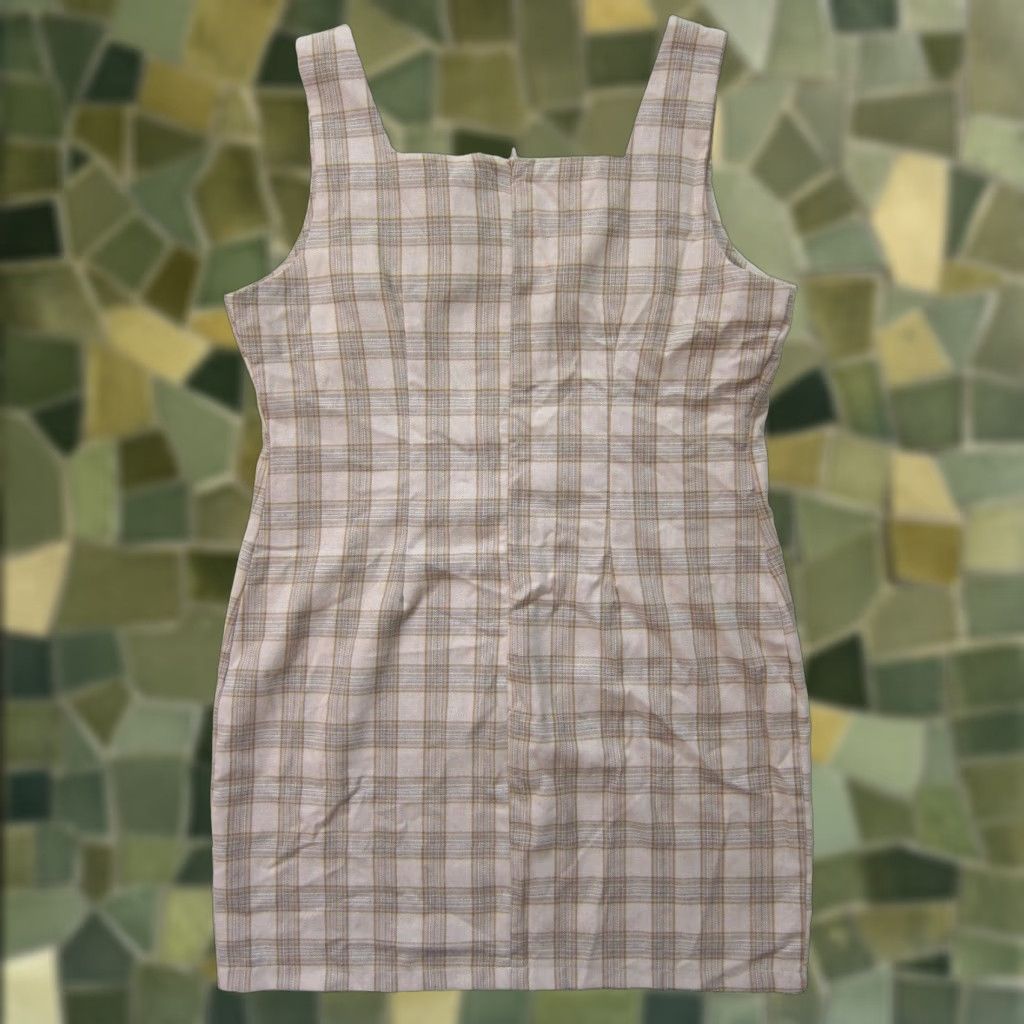 Boohoo NWT Boohoo Brown Stone Blue Plaid Scoop Neck Tank Pinafore Dress Women 12 Large Size XL / US 12-14 / IT 48-50 - 1 Thumbnail