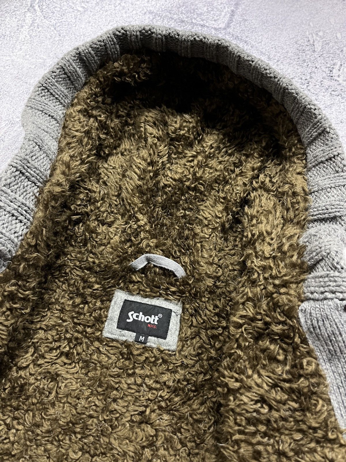 Schott × Vintage Schott Cable Knit Heavy Zip Hoodie Sherpa Jacket Duffle Coat Size US M / EU 48-50 / 2 - 11 Thumbnail