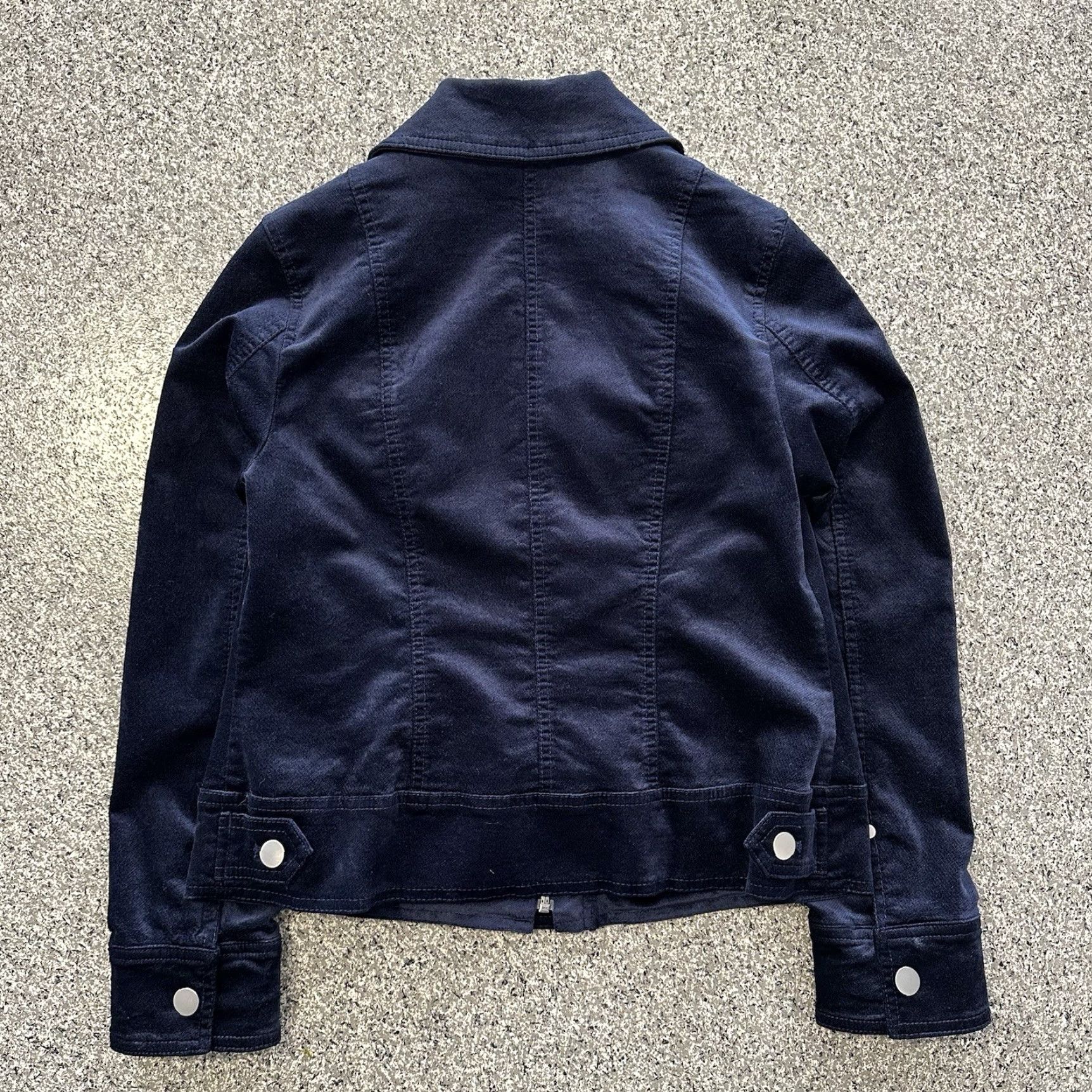 Vintage Chicos Jacket Womens 0 US Size 4/6 Velveteen Navy Full Zip - Blue - Winter, Spring, Fall - Regular Fit - Biker Style - Polyester Softshell Jacket Size XS / US 0-2 / IT 36-38 - 6 Thumbnail