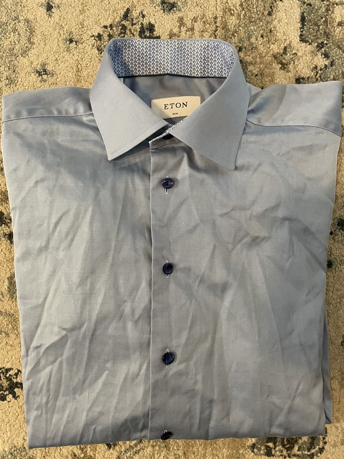 Eton Slim Fit Print Effect Blue Dress Shirt Size US L / EU 52-54 / 3 - 1 Thumbnail