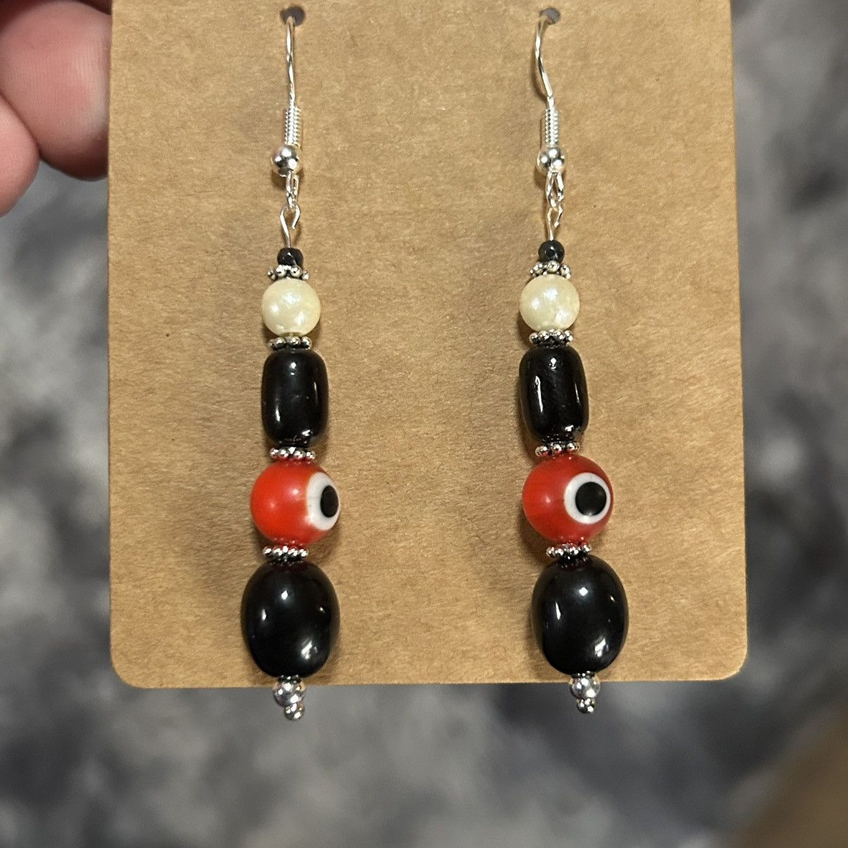 Handmade Handcrafted elegant vintage bead cat eye glass earrings Size ONE SIZE - 3 Thumbnail
