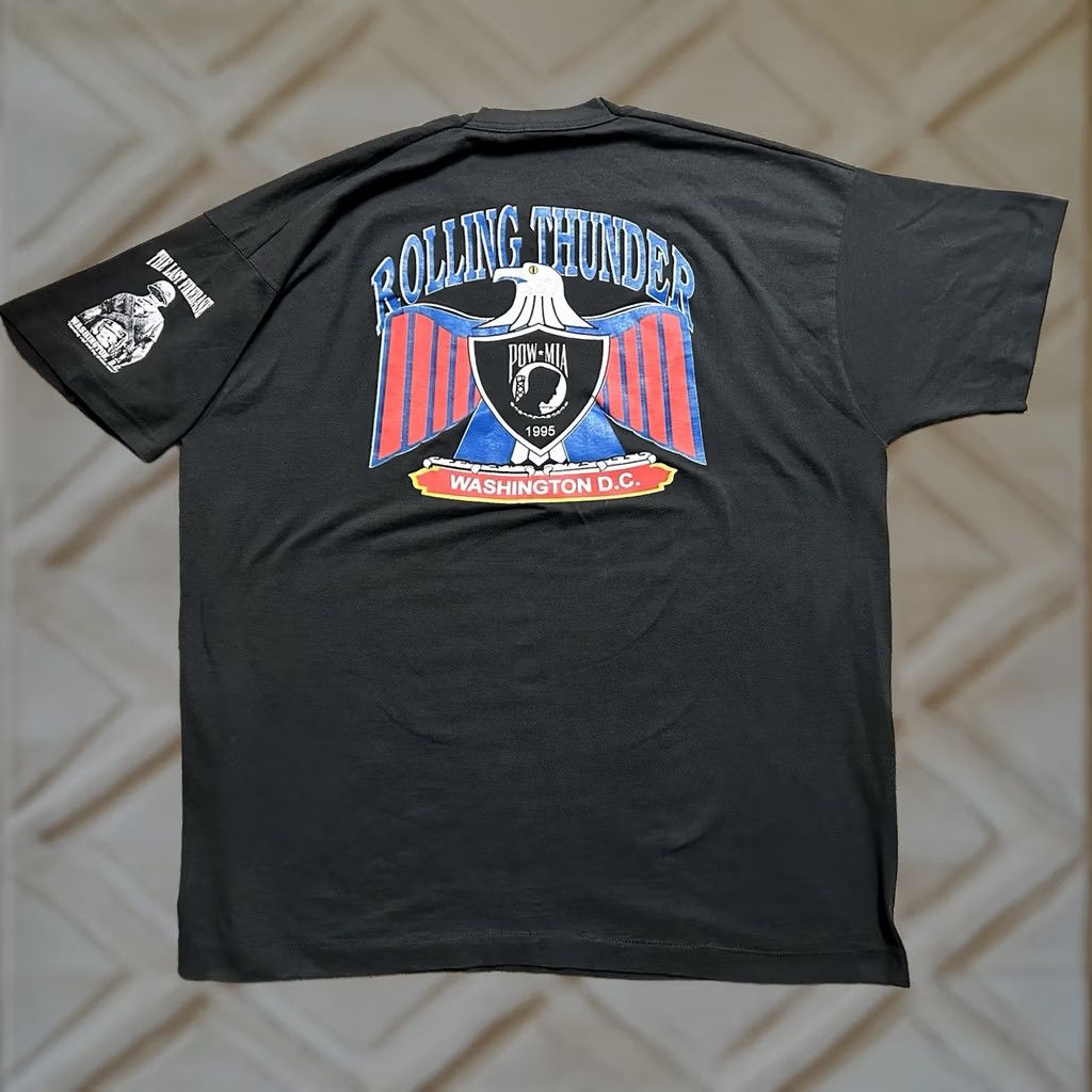 Fruit Of The Loom VINTAGE Rolling Thunder POW MIA 1995 Motorcycle Men’s T Shirt 2XL Black Logo 90s Mens T-Shirt Size US XXL / EU 58 / 5 - 1 Thumbnail