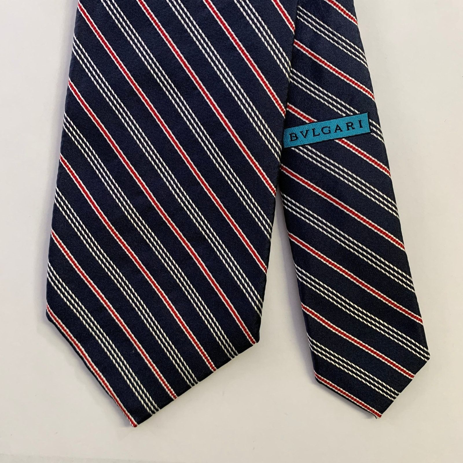 Bvlgari BVLGARI Navy Red Diagonal Stripe Silk Tie Size ONE SIZE - 1 Thumbnail