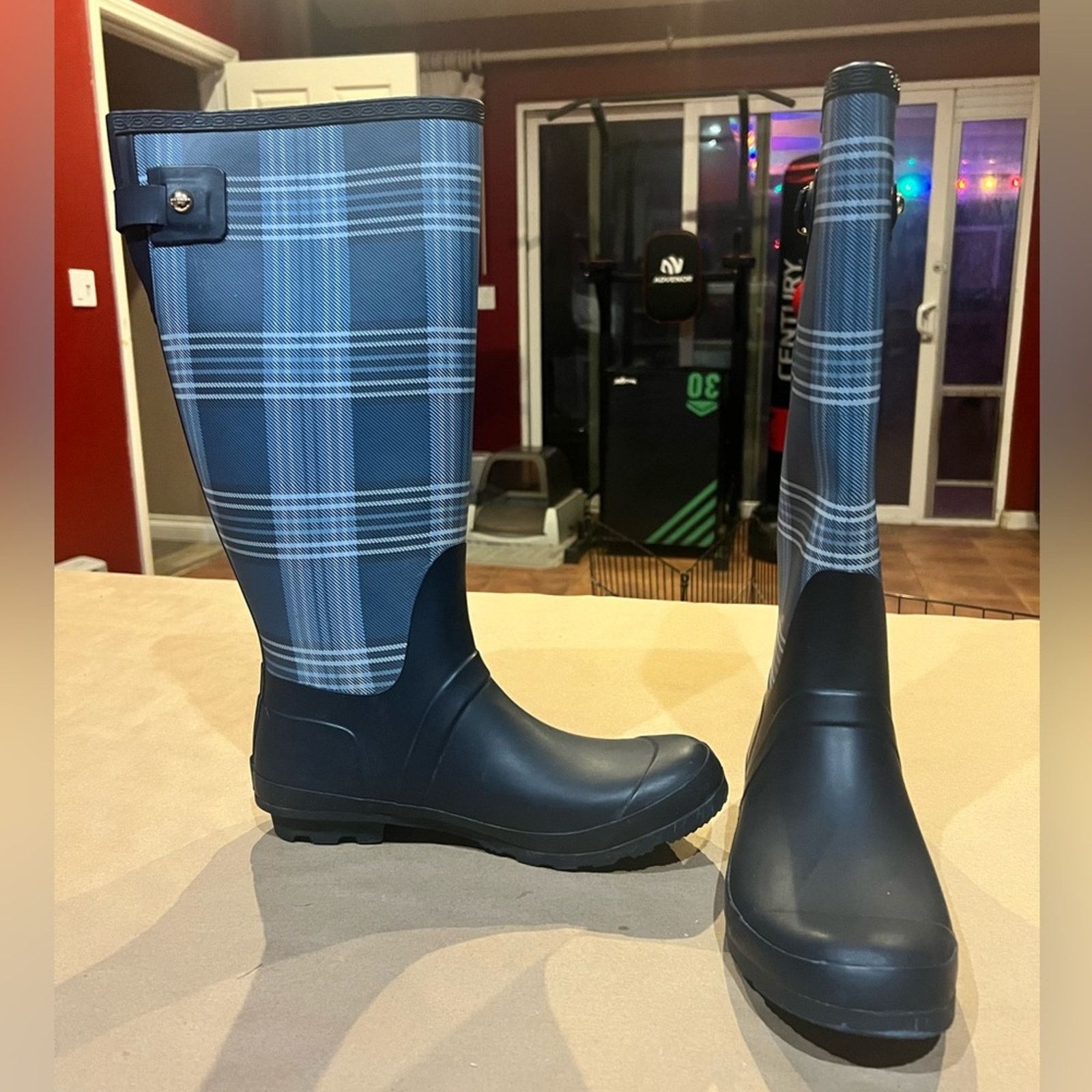 Tommy Hilfiger Tommy Hilfiger Malya2 Knee-High Rain Boots Plaid Blue Sz 10 Size US 10 / IT 40 - 5 Thumbnail