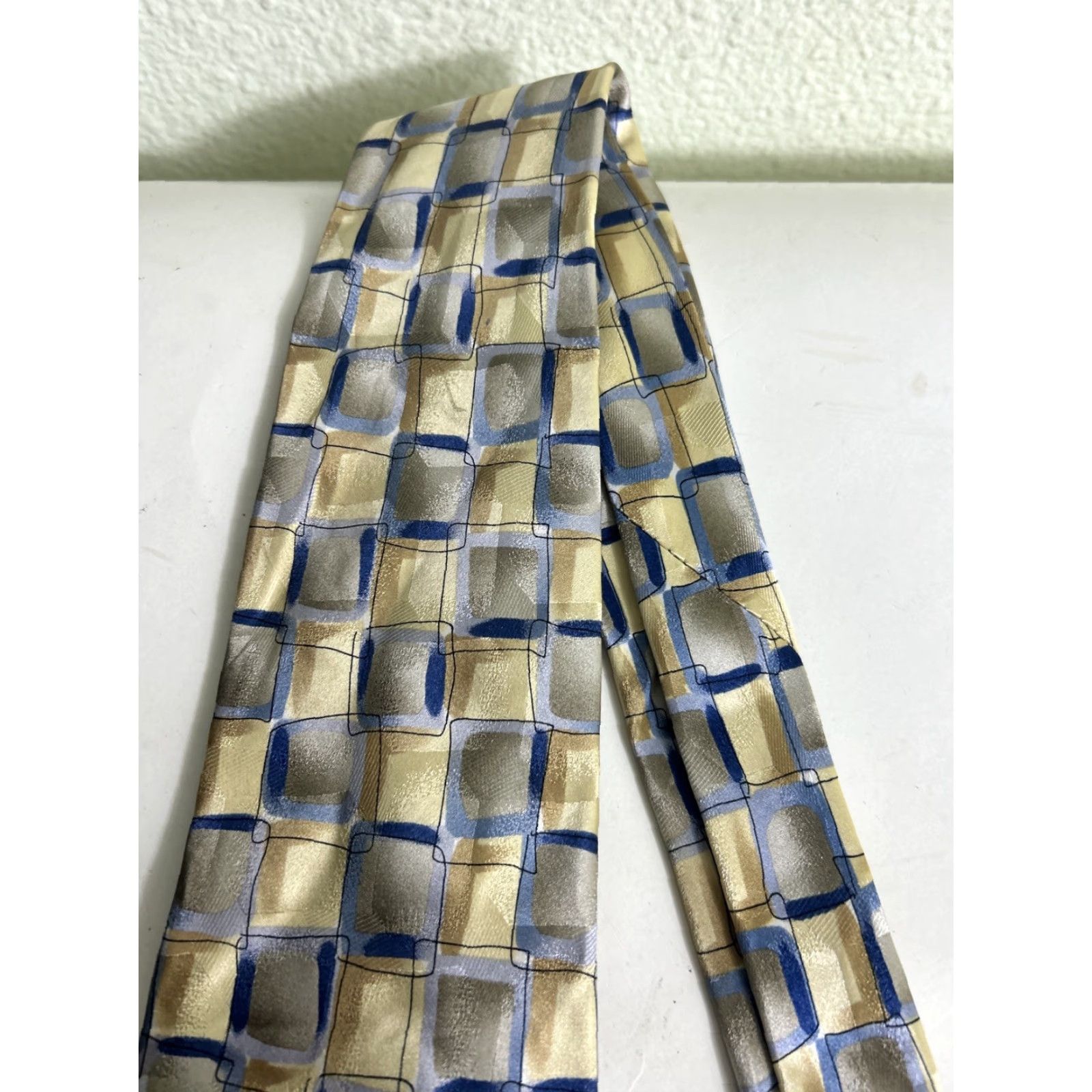 Vintage J. Garcia Thirty Seven Blue Yellow Necktie 58" x 3.5" Tie Mens Size ONE SIZE - 4 Thumbnail