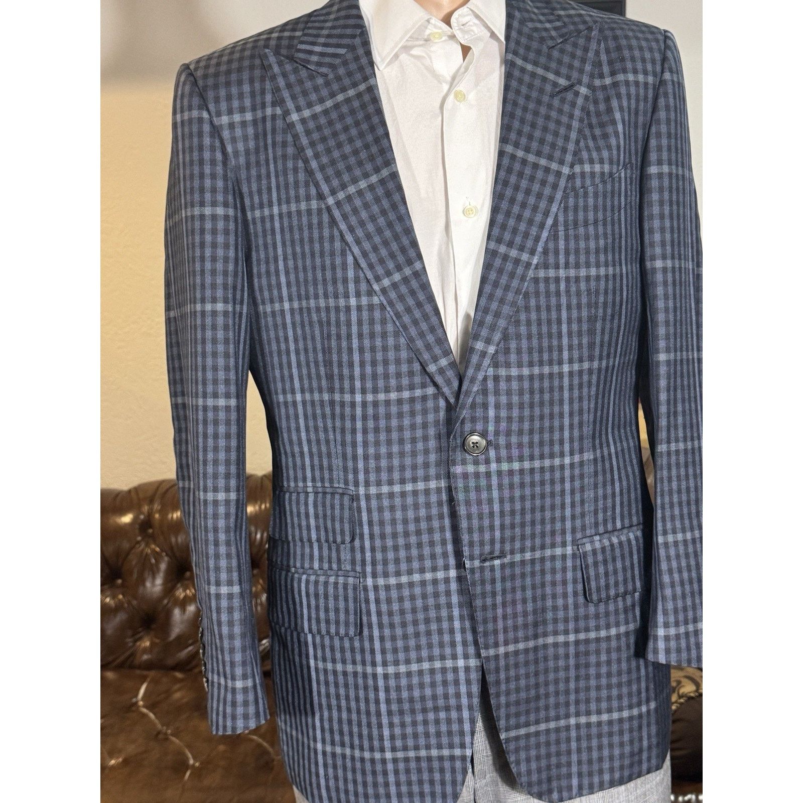 Tom Ford Tom Ford Blue Plaid Peak Lapel Suit 48 38R US O'Connor 34x27 Size 38R - 2 Thumbnail