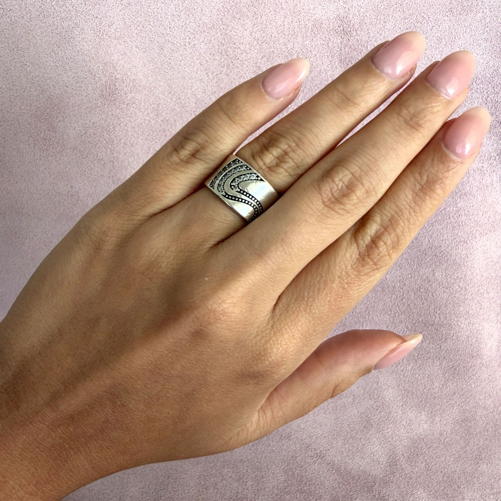 Sterling Silver sterling silver wavy cz wide band ring size 6.5 Size ONE SIZE - 2 Thumbnail