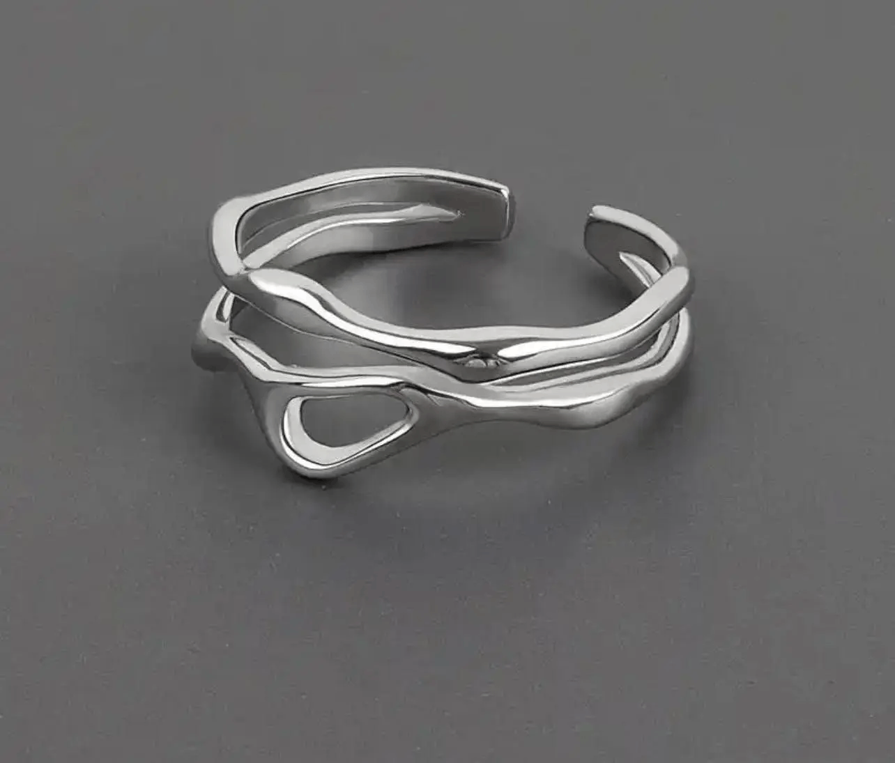 Jewelry Geometric Hollow double Adjustable Rings Size ONE SIZE - 3 Thumbnail