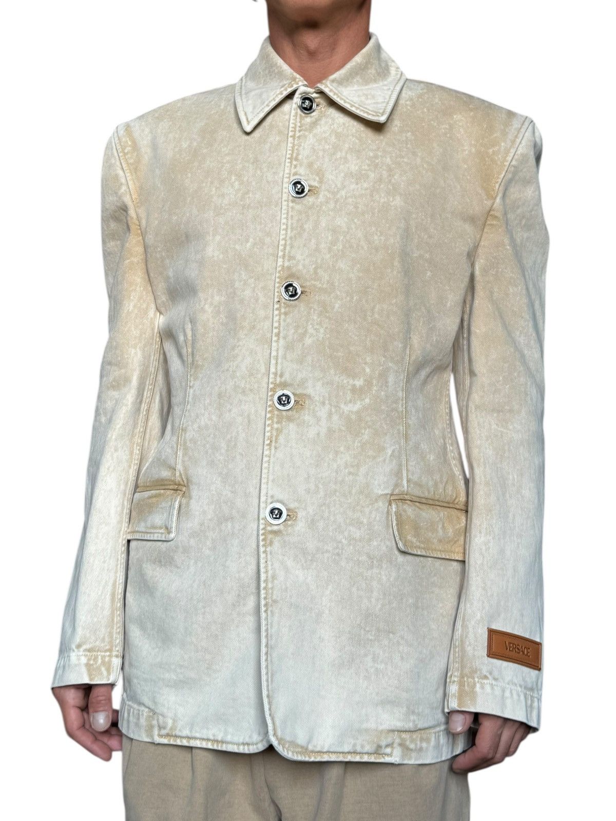 Versace Versace Beige Faded Denim Jacket with Medusa Buttons – M Size US M / EU 48-50 / 2 - 6 Thumbnail