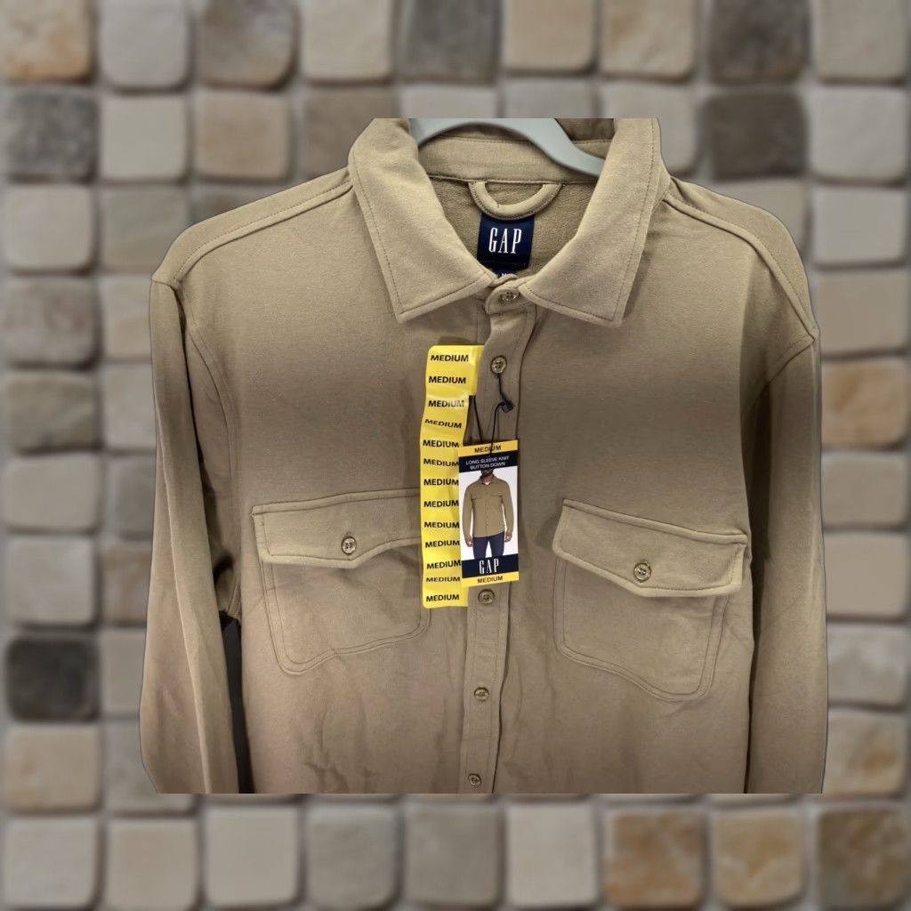 Gap Gap Knit Shirt Men Size Medium Brown Button Long Sleeve Cotton Blend Stretch NWT Size US M / EU 48-50 / 2 - 1 Thumbnail