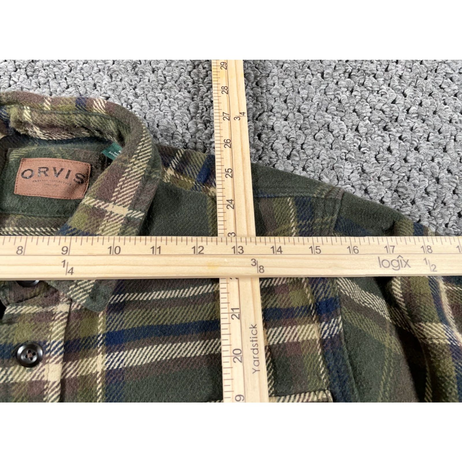 Orvis Orvis Flannel Shirt Jacket Men's Medium Olive Green Plaid Shacket Distressed, Heavyweight, Pockets, Button-Up, 90s Grunge Retro Casual Workwear Size US M / EU 48-50 / 2 - 7 Thumbnail